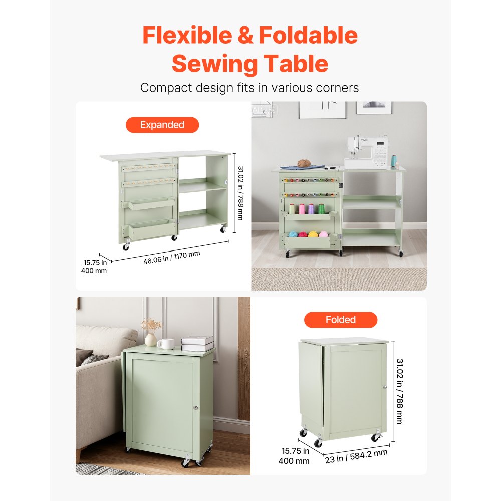 Πτυσσόμενο τραπέζι ραπτικής VEVOR, τραπέζι πολλαπλών χρήσεων ραπτομηχανής με συμπαγή σχεδιασμό, ρόδες, ξύλινα μανταλάκια, δίσκους αποθήκευσης και ράφι, μαγνητική κλειδαριά πόρτας, σταθμός χειροτεχνίας και βοηθητικό γραφείο για το σπίτι, ανοιχτό πράσινο Πτυσσόμενο τραπέζι ραπτικής VEVOR, τραπέζι πολλαπλών χρήσεων ραπτομηχανής με συμπαγή σχεδιασμό, ρόδες, ξύλινα μανταλάκια, δίσκους αποθήκευσης και ράφι, μαγνητική κλειδαριά πόρτας, σταθμός χειροτεχνίας και βοηθητικό γραφείο για το σπίτι, ανοιχτό πράσινο