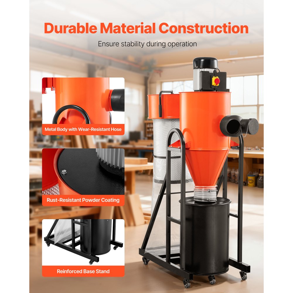 Συλλέκτης σκόνης VEVOR, Κυκλωνικός συλλέκτης σκόνης 763 CFM 1 Micron, Διαχωριστής σκόνης 1.5HP με σακούλα συλλέκτη σκόνης 47.32L και βάση, Έξυπνος κυκλωνικός διαχωρισμός, Σύστημα συλλογής σκόνης για ξυλουργικές εργασίες Συλλέκτης σκόνης VEVOR, Κυκλωνικός συλλέκτης σκόνης 763 CFM 1 Micron, Διαχωριστής σκόνης 1.5HP με σακούλα συλλέκτη σκόνης 47.32L και βάση, Έξυπνος κυκλωνικός διαχωρισμός, Σύστημα συλλογής σκόνης για ξυλουργικές εργασίες