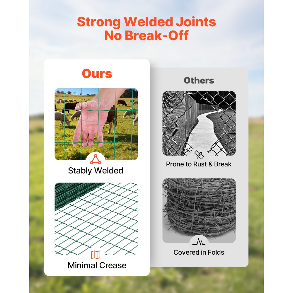 Φράχτης Γεωργίας VEVOR, 1,2 x 25 m, 2 x 4 ίντσες, περίφραξη από γαλβανισμένο ατσάλινο σύρμα 2,1 mm για βοοειδή, χοίρους και πρόβατα, βαρέως τύπου περίφραξη ζώων με επίστρωση βινυλίου για περιφράξεις ζώων, σύρμα κλουβιών, περιφράξεις κήπου, πράσινο Φράχτης Γεωργίας VEVOR, 1,2 x 25 m, 2 x 4 ίντσες, περίφραξη από γαλβανισμένο ατσάλινο σύρμα 2,1 mm για βοοειδή, χοίρους και πρόβατα, βαρέως τύπου περίφραξη ζώων με επίστρωση βινυλίου για περιφράξεις ζώων, σύρμα κλουβιών, περιφράξεις κήπου, πράσινο