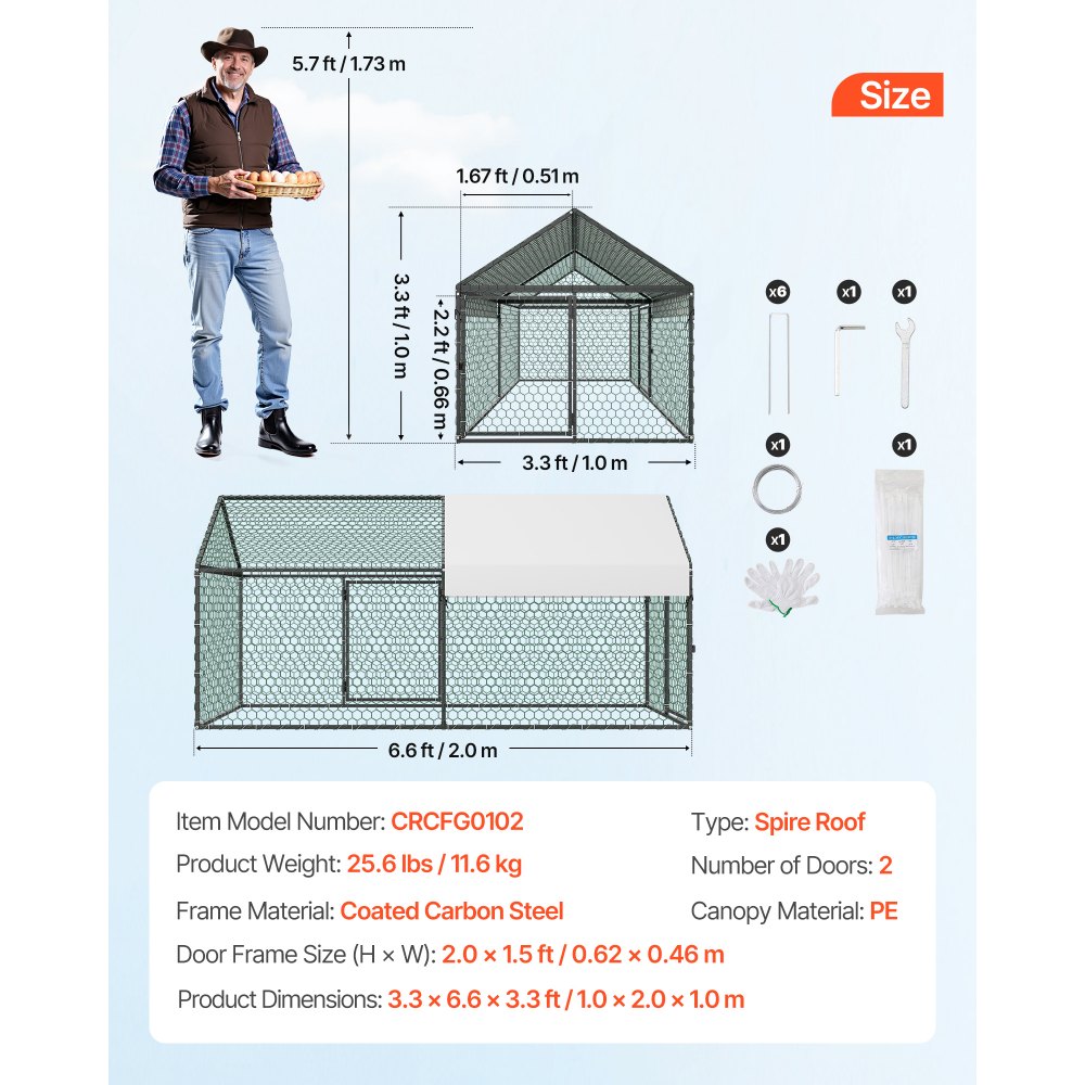 Μεταλλικό κοτέτσι VEVOR για 4-6 κοτόπουλα, 1 x 2 x 1 μ., Μικρό κλουβί για κοτόπουλα με αδιάβροχο κάλυμμα και διπλές πόρτες, συμβατό με ξύλινο κοτέτσι με στέγη Spire, για κουνέλια, κότες, χήνες, πάπιες Μεταλλικό κοτέτσι VEVOR για 4-6 κοτόπουλα, 1 x 2 x 1 μ., Μικρό κλουβί για κοτόπουλα με αδιάβροχο κάλυμμα και διπλές πόρτες, συμβατό με ξύλινο κοτέτσι με στέγη Spire, για κουνέλια, κότες, χήνες, πάπιες