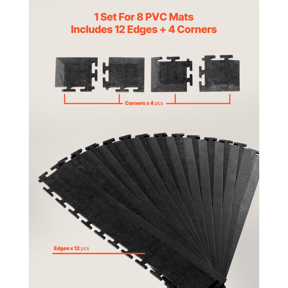 Κιτ ακμών μετάβασης για ανδρικά δάπεδα γκαράζ VEVOR, 12 άκρες και 4 γωνίες, ανθεκτικό, αρθρωτό περίγραμμα δαπέδου γκαράζ από PVC με αλληλοσύνδεση, αντιολισθητικό, συμβατό μόνο με τα 4-πλευρικά αλληλοσυνδεόμενα χαλάκια VEVOR, μαύρο Κιτ ακμών μετάβασης για ανδρικά δάπεδα γκαράζ VEVOR, 12 άκρες και 4 γωνίες, ανθεκτικό, αρθρωτό περίγραμμα δαπέδου γκαράζ από PVC με αλληλοσύνδεση, αντιολισθητικό, συμβατό μόνο με τα 4-πλευρικά αλληλοσυνδεόμενα χαλάκια VEVOR, μαύρο