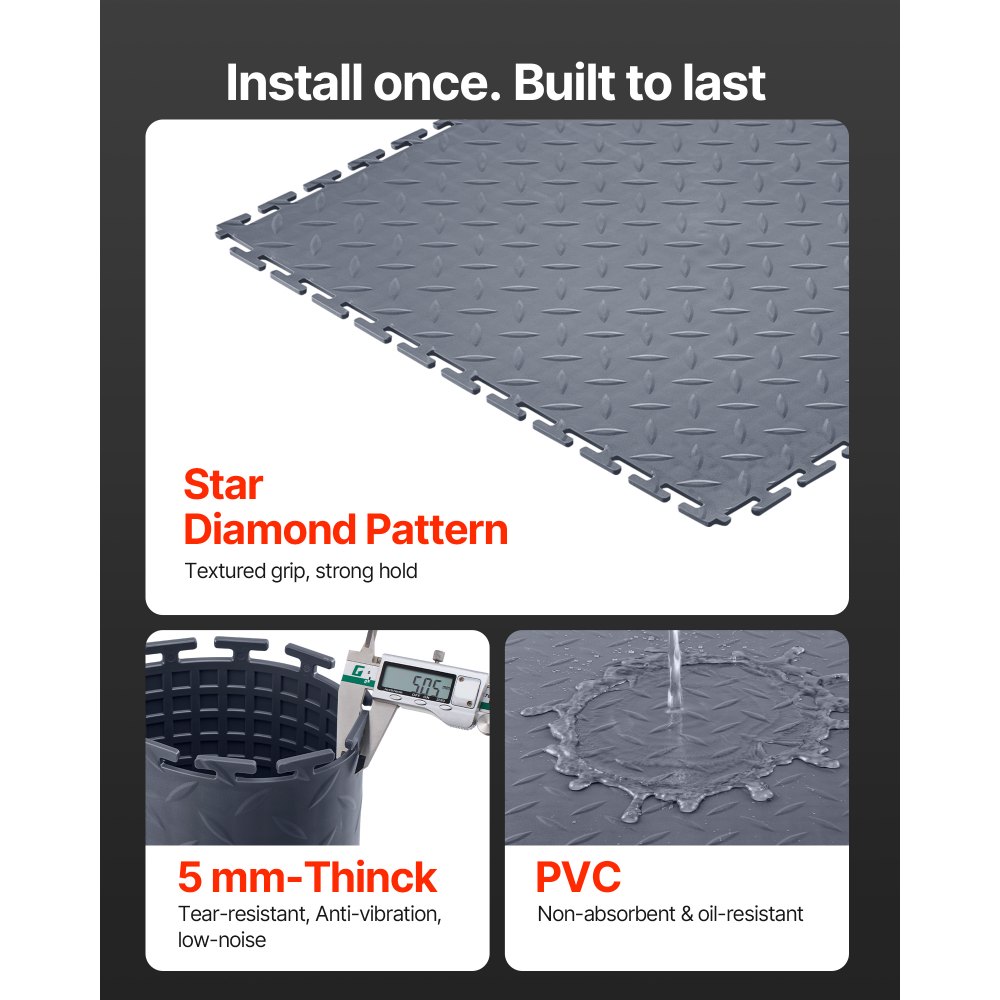 Πλακάκια δαπέδου γκαράζ VEVOR με αλληλοσύνδεση, Συσκευασία 16 τεμαχίων, 513 x 513 x 5 mm, Πλακάκια δαπέδου γκαράζ με αλληλοσύνδεση, αντιολισθητικά χαλάκια PVC με διαμαντένια πλάκα για εργαστήριο, αποθήκη, χώρο εργαλείων, γκρι γραφίτη Πλακάκια δαπέδου γκαράζ VEVOR με αλληλοσύνδεση, Συσκευασία 16 τεμαχίων, 513 x 513 x 5 mm, Πλακάκια δαπέδου γκαράζ με αλληλοσύνδεση, αντιολισθητικά χαλάκια PVC με διαμαντένια πλάκα για εργαστήριο, αποθήκη, χώρο εργαλείων, γκρι γραφίτη