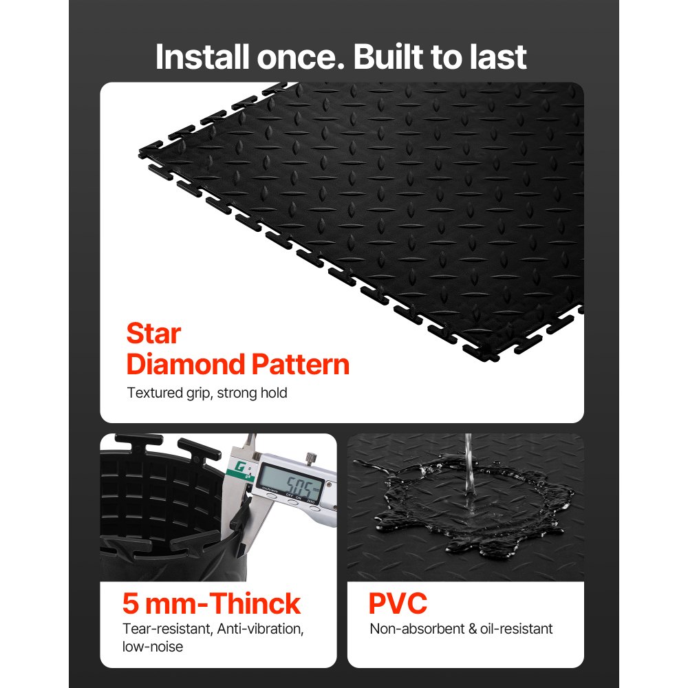 Πλακάκια δαπέδου γκαράζ VEVOR με αλληλοσύνδεση, Συσκευασία 16 τεμαχίων, 513 x 513 x 5 mm, Πλακάκια δαπέδου γκαράζ με αλληλοσύνδεση, αντιολισθητικά χαλάκια PVC με διαμαντένια πλάκα για εργαστήριο, αποθήκη, χώρο εργαλείων, μαύρο Πλακάκια δαπέδου γκαράζ VEVOR με αλληλοσύνδεση, Συσκευασία 16 τεμαχίων, 513 x 513 x 5 mm, Πλακάκια δαπέδου γκαράζ με αλληλοσύνδεση, αντιολισθητικά χαλάκια PVC με διαμαντένια πλάκα για εργαστήριο, αποθήκη, χώρο εργαλείων, μαύρο