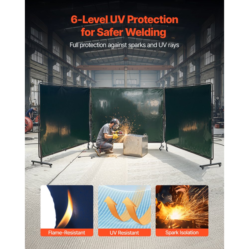 Οθόνη συγκόλλησης VEVOR με πλαίσιο, 3 πάνελ 1,74 x 2,34m, ανθεκτικές στη φλόγα οθόνες βινυλίου με 12 ρόδες και προστασία UV 6 επιπέδων για εργαστηριακή/βιομηχανική χρήση, σκούρο πράσινο Οθόνη συγκόλλησης VEVOR με πλαίσιο, 3 πάνελ 1,74 x 2,34m, ανθεκτικές στη φλόγα οθόνες βινυλίου με 12 ρόδες και προστασία UV 6 επιπέδων για εργαστηριακή/βιομηχανική χρήση, σκούρο πράσινο