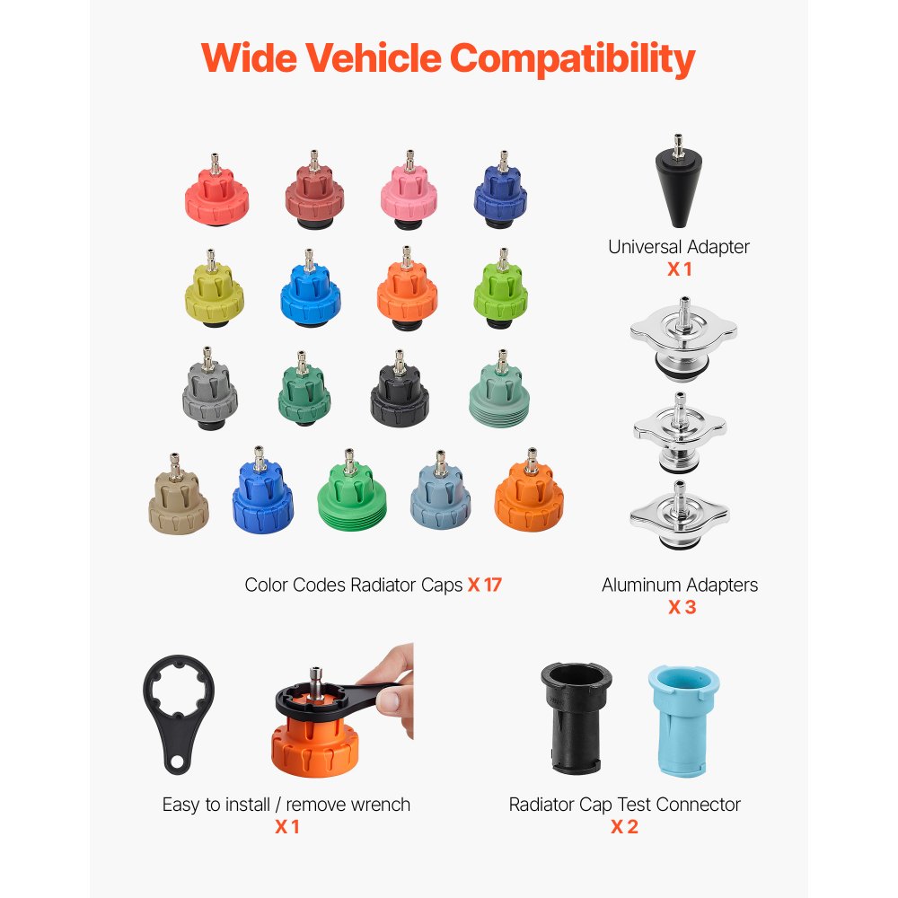 Κιτ δοκιμής πίεσης ψυκτικού VEVOR, κιτ αναπλήρωσης κενού ψυγείου 47 τεμαχίων με 3 μεταλλικούς προσαρμογείς, γενικής εφαρμογής, εργαλείο δοκιμής πίεσης συστήματος ψύξης αυτοκινήτου, με αντλία πίεσης και γέμισμα αλουμινίου-πλαστικού Κιτ δοκιμής πίεσης ψυκτικού VEVOR, κιτ αναπλήρωσης κενού ψυγείου 47 τεμαχίων με 3 μεταλλικούς προσαρμογείς, γενικής εφαρμογής, εργαλείο δοκιμής πίεσης συστήματος ψύξης αυτοκινήτου, με αντλία πίεσης και γέμισμα αλουμινίου-πλαστικού