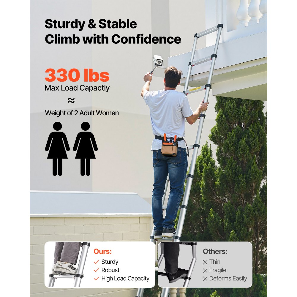 Τηλεσκοπική σκάλα VEVOR 3,8 μ., Ελαφριά, Πολλαπλών Χρήσεων, Πτυσσόμενη Επέκταση από Αλουμίνιο, Σκάλα με Ένα Άγγιγμα για Ανάσυρση, Βαρέως Τύπου Μέγιστη Χωρητικότητα 150 κιλών με Αντιολισθητικά Πόδια, Για Σπίτι, Εξωτερική Εργασία, Πατάρι Τηλεσκοπική σκάλα VEVOR 3,8 μ., Ελαφριά, Πολλαπλών Χρήσεων, Πτυσσόμενη Επέκταση από Αλουμίνιο, Σκάλα με Ένα Άγγιγμα για Ανάσυρση, Βαρέως Τύπου Μέγιστη Χωρητικότητα 150 κιλών με Αντιολισθητικά Πόδια, Για Σπίτι, Εξωτερική Εργασία, Πατάρι