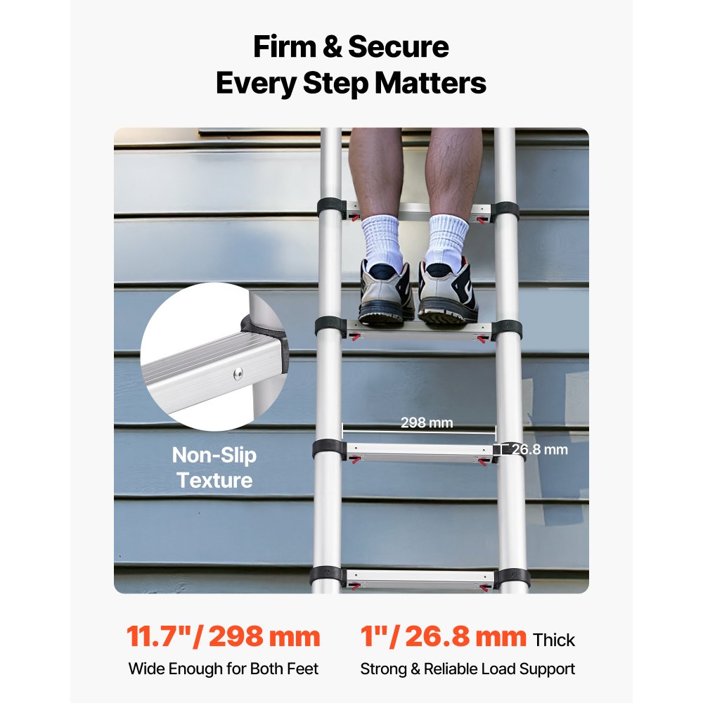 Τηλεσκοπική σκάλα VEVOR 3,8 μ., Ελαφριά, Πολλαπλών Χρήσεων, Πτυσσόμενη Επέκταση από Αλουμίνιο, Σκάλα με Ένα Άγγιγμα για Ανάσυρση, Βαρέως Τύπου Μέγιστη Χωρητικότητα 150 κιλών με Αντιολισθητικά Πόδια, Για Σπίτι, Εξωτερική Εργασία, Πατάρι Τηλεσκοπική σκάλα VEVOR 3,8 μ., Ελαφριά, Πολλαπλών Χρήσεων, Πτυσσόμενη Επέκταση από Αλουμίνιο, Σκάλα με Ένα Άγγιγμα για Ανάσυρση, Βαρέως Τύπου Μέγιστη Χωρητικότητα 150 κιλών με Αντιολισθητικά Πόδια, Για Σπίτι, Εξωτερική Εργασία, Πατάρι