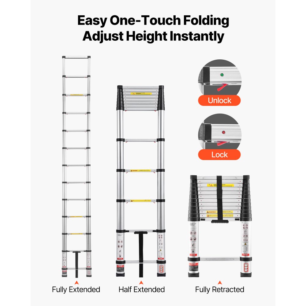Τηλεσκοπική σκάλα VEVOR 3,8 μ., Ελαφριά, Πολλαπλών Χρήσεων, Πτυσσόμενη Επέκταση από Αλουμίνιο, Σκάλα με Ένα Άγγιγμα για Ανάσυρση, Βαρέως Τύπου Μέγιστη Χωρητικότητα 150 κιλών με Αντιολισθητικά Πόδια, Για Σπίτι, Εξωτερική Εργασία, Πατάρι Τηλεσκοπική σκάλα VEVOR 3,8 μ., Ελαφριά, Πολλαπλών Χρήσεων, Πτυσσόμενη Επέκταση από Αλουμίνιο, Σκάλα με Ένα Άγγιγμα για Ανάσυρση, Βαρέως Τύπου Μέγιστη Χωρητικότητα 150 κιλών με Αντιολισθητικά Πόδια, Για Σπίτι, Εξωτερική Εργασία, Πατάρι