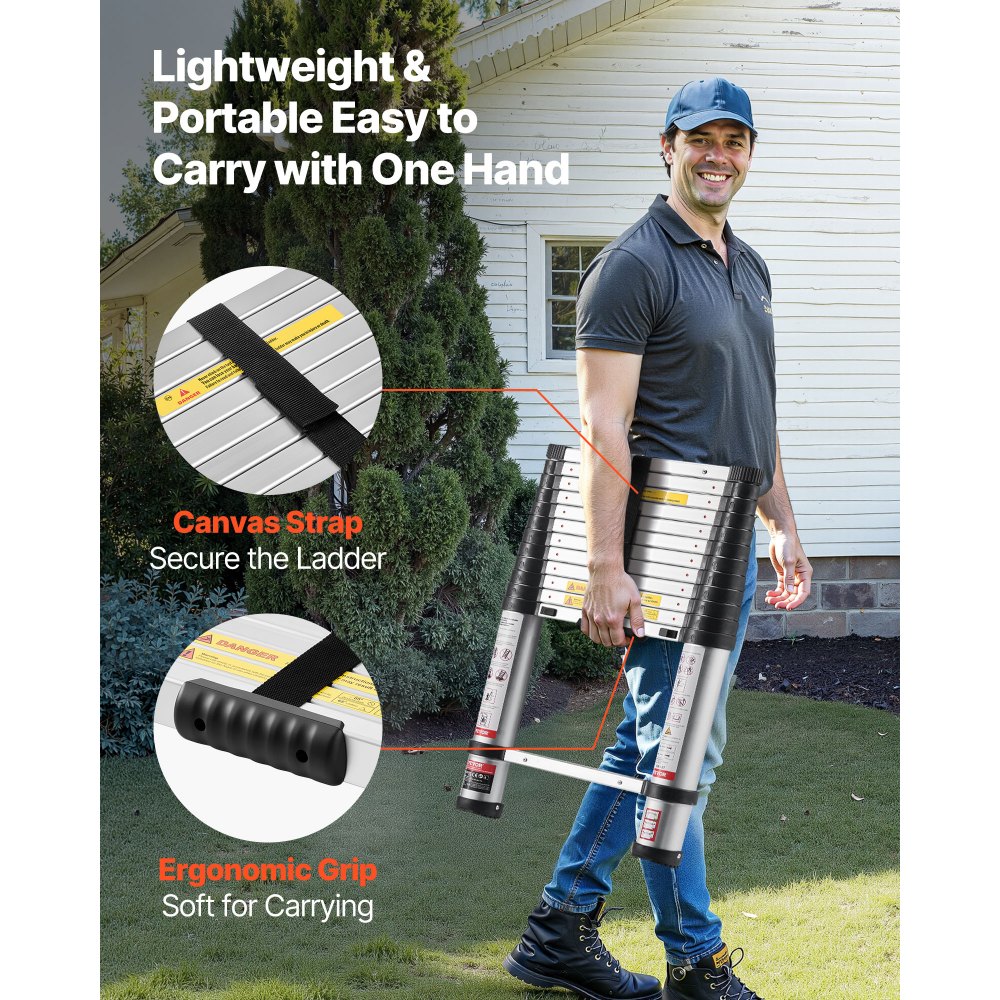 Τηλεσκοπική σκάλα VEVOR 3,8 μ., Ελαφριά, Πολλαπλών Χρήσεων, Πτυσσόμενη Επέκταση από Αλουμίνιο, Σκάλα με Ένα Άγγιγμα για Ανάσυρση, Βαρέως Τύπου Μέγιστη Χωρητικότητα 150 κιλών με Αντιολισθητικά Πόδια, Για Σπίτι, Εξωτερική Εργασία, Πατάρι Τηλεσκοπική σκάλα VEVOR 3,8 μ., Ελαφριά, Πολλαπλών Χρήσεων, Πτυσσόμενη Επέκταση από Αλουμίνιο, Σκάλα με Ένα Άγγιγμα για Ανάσυρση, Βαρέως Τύπου Μέγιστη Χωρητικότητα 150 κιλών με Αντιολισθητικά Πόδια, Για Σπίτι, Εξωτερική Εργασία, Πατάρι