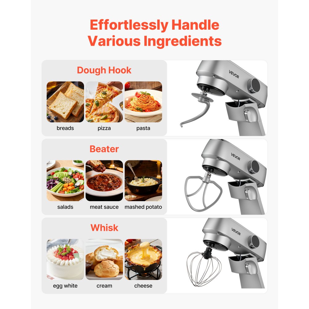 Μίξερ βάσης VEVOR, ηλεκτρικό μίξερ κουζίνας 7,4 L, μίξερ ζύμης 1800W, μίξερ τροφίμων με ανακλινόμενη κεφαλή 10 ταχυτήτων με μπολ από ανοξείδωτο ατσάλι, γάντζο ζύμης, σύρμα, αναδευτήρα, για ψήσιμο, ανάμειξη, χτύπημα και ζύμωμα, ασημί Μίξερ βάσης VEVOR, ηλεκτρικό μίξερ κουζίνας 7,4 L, μίξερ ζύμης 1800W, μίξερ τροφίμων με ανακλινόμενη κεφαλή 10 ταχυτήτων με μπολ από ανοξείδωτο ατσάλι, γάντζο ζύμης, σύρμα, αναδευτήρα, για ψήσιμο, ανάμειξη, χτύπημα και ζύμωμα, ασημί