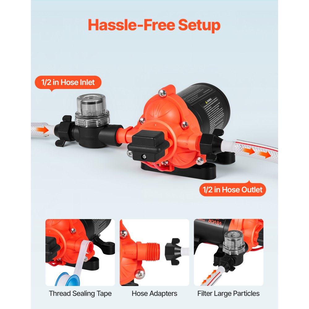 Αντλία νερού VEVOR RV, 12V DC 4 GPM (15,1 L/min), 3-θαλάμων αυτοαναρρόφησης αντλία νερού με διάφραγμα με αυτόματο διακόπτη πίεσης, μέγιστη πίεση 40 PSI, κατ' απαίτηση για RV, τροχόσπιτα, θαλάσσιο σκάφος, πλύσιμο αυτοκινήτων Αντλία νερού VEVOR RV, 12V DC 4 GPM (15,1 L/min), 3-θαλάμων αυτοαναρρόφησης αντλία νερού με διάφραγμα με αυτόματο διακόπτη πίεσης, μέγιστη πίεση 40 PSI, κατ' απαίτηση για RV, τροχόσπιτα, θαλάσσιο σκάφος, πλύσιμο αυτοκινήτων