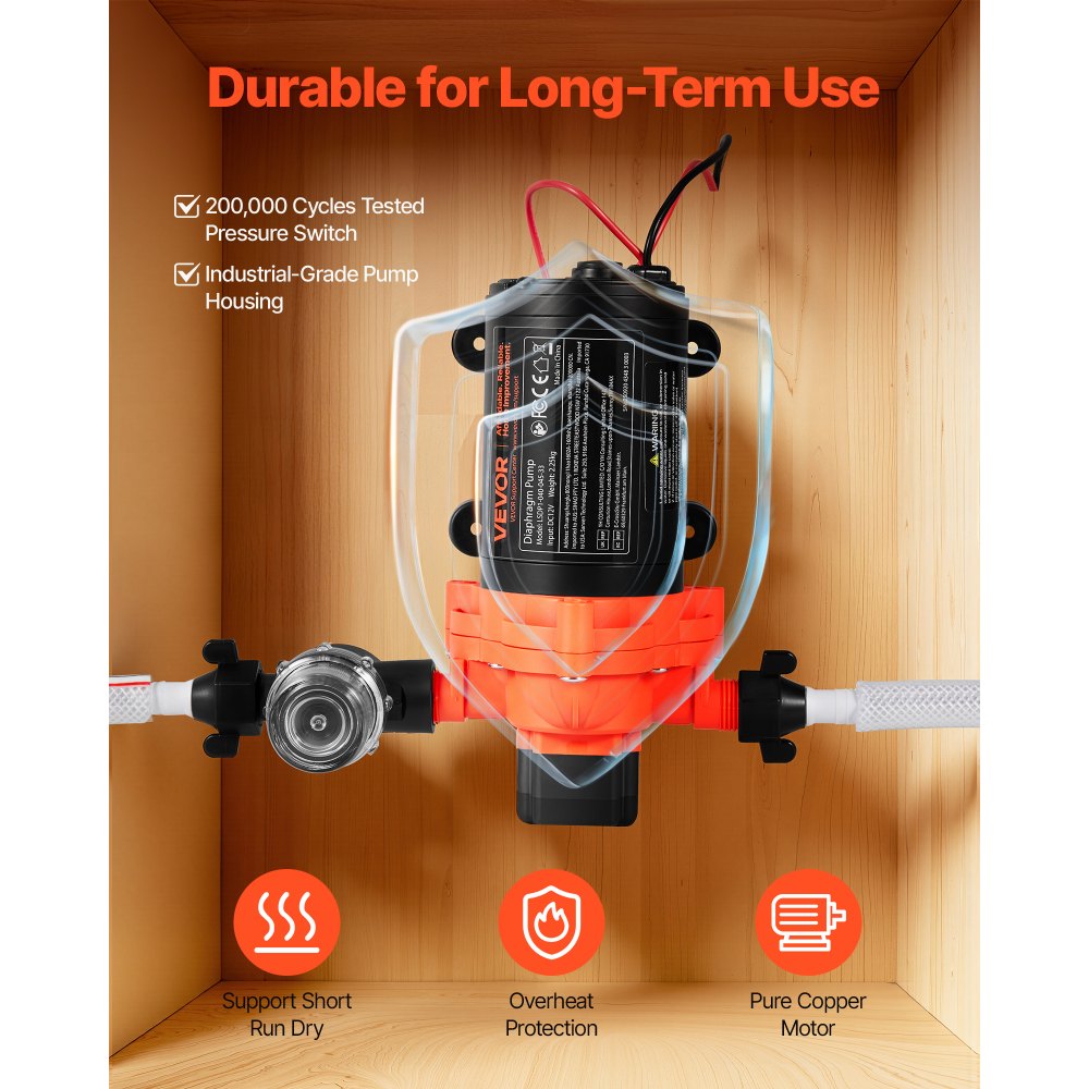 Αντλία νερού VEVOR RV, 12V DC 4 GPM (15,1 L/min), 3-θαλάμων αυτοαναρρόφησης αντλία νερού με διάφραγμα με αυτόματο διακόπτη πίεσης, μέγιστη πίεση 40 PSI, κατ' απαίτηση για RV, τροχόσπιτα, θαλάσσιο σκάφος, πλύσιμο αυτοκινήτων Αντλία νερού VEVOR RV, 12V DC 4 GPM (15,1 L/min), 3-θαλάμων αυτοαναρρόφησης αντλία νερού με διάφραγμα με αυτόματο διακόπτη πίεσης, μέγιστη πίεση 40 PSI, κατ' απαίτηση για RV, τροχόσπιτα, θαλάσσιο σκάφος, πλύσιμο αυτοκινήτων