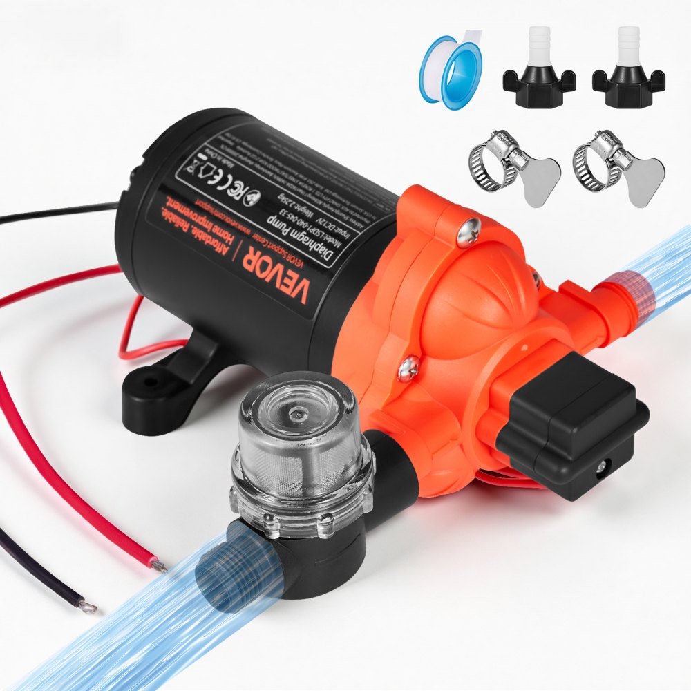 Αντλία νερού VEVOR RV, 12V DC 4 GPM (15,1 L/min), 3-θαλάμων αυτοαναρρόφησης αντλία νερού με διάφραγμα με αυτόματο διακόπτη πίεσης, μέγιστη πίεση 40 PSI, κατ' απαίτηση για RV, τροχόσπιτα, θαλάσσιο σκάφος, πλύσιμο αυτοκινήτων Αντλία νερού VEVOR RV, 12V DC 4 GPM (15,1 L/min), 3-θαλάμων αυτοαναρρόφησης αντλία νερού με διάφραγμα με αυτόματο διακόπτη πίεσης, μέγιστη πίεση 40 PSI, κατ' απαίτηση για RV, τροχόσπιτα, θαλάσσιο σκάφος, πλύσιμο αυτοκινήτων