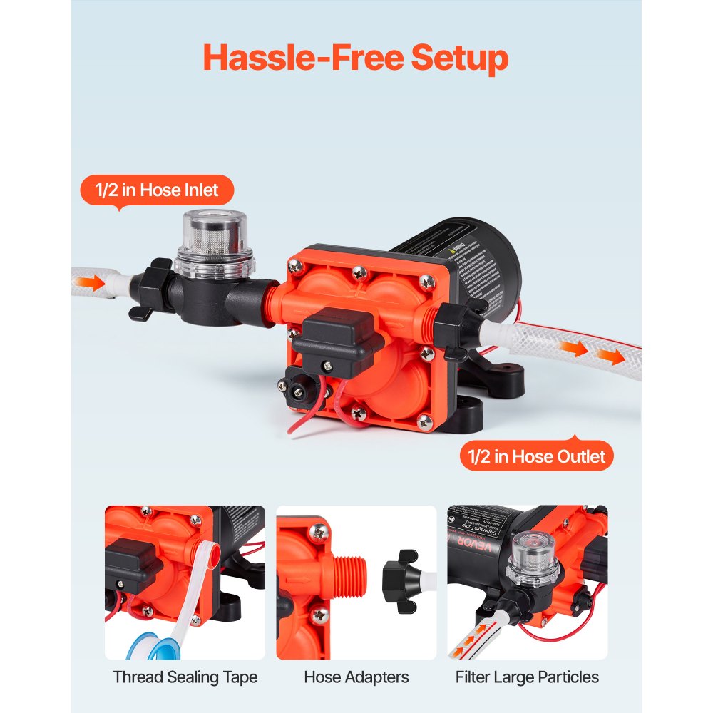 Αντλία νερού VEVOR RV, 12V DC 5 GPM (18,9 L/min), 4-θαλάμων αυτοαναρρόφησης αντλία νερού με διάφραγμα με αυτόματο διακόπτη πίεσης, μέγιστη πίεση 70 PSI, κατ' απαίτηση για RV, τροχόσπιτα, θαλάσσιο σκάφος, πλύσιμο αυτοκινήτων Αντλία νερού VEVOR RV, 12V DC 5 GPM (18,9 L/min), 4-θαλάμων αυτοαναρρόφησης αντλία νερού με διάφραγμα με αυτόματο διακόπτη πίεσης, μέγιστη πίεση 70 PSI, κατ' απαίτηση για RV, τροχόσπιτα, θαλάσσιο σκάφος, πλύσιμο αυτοκινήτων