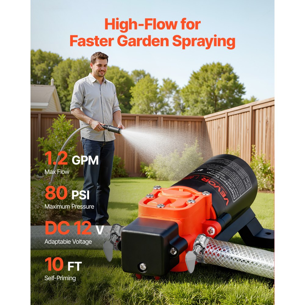 Αντλία Πίεσης Νερού VEVOR, 12V DC 1,2 GPM (4,5 L/min), Αντλία Νερού Διαφράγματος Αυτοαναρρόφησης 2 Θαλάμων με 2 Σφιγκτήρες Σωλήνων, Μέγιστη Πίεση 80 PSI, Αθόρυβη Λειτουργία, για RV, Τροχόσπιτα, Θαλάσσια, Άρδευση Κήπου Αντλία Πίεσης Νερού VEVOR, 12V DC 1,2 GPM (4,5 L/min), Αντλία Νερού Διαφράγματος Αυτοαναρρόφησης 2 Θαλάμων με 2 Σφιγκτήρες Σωλήνων, Μέγιστη Πίεση 80 PSI, Αθόρυβη Λειτουργία, για RV, Τροχόσπιτα, Θαλάσσια, Άρδευση Κήπου