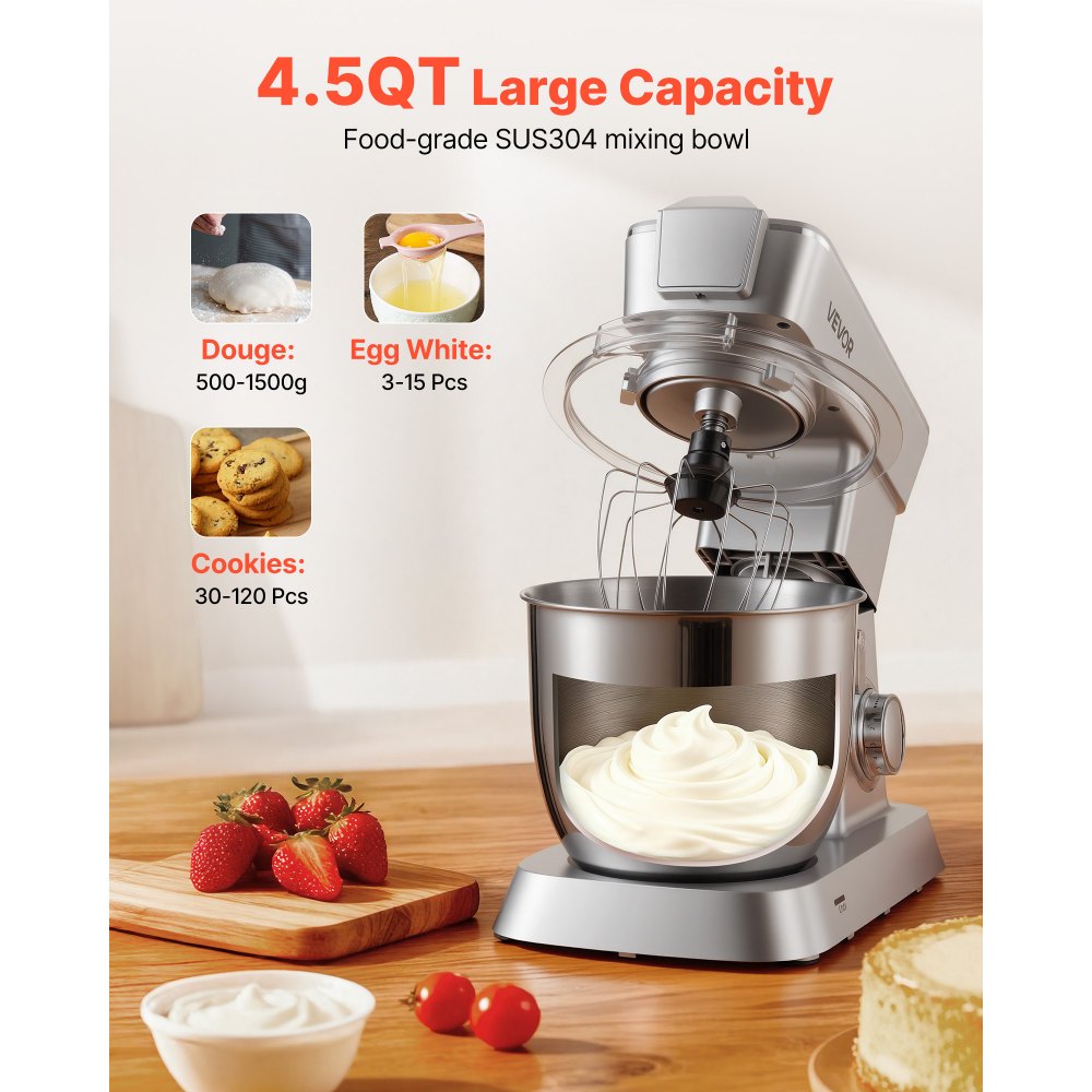 Μίξερ βάσης VEVOR, ηλεκτρικό μίξερ κουζίνας 4,3 L, μίξερ ζύμης 1300W, 6+ ταχύτητες P, ανακλινόμενο μίξερ τροφίμων με κύπελλο μπλέντερ 1,5 L, μπολ από ανοξείδωτο ατσάλι, γάντζος ζύμης, σύρμα, αναδευτήρας, για ψήσιμο, ανάμειξη, ασημί Μίξερ βάσης VEVOR, ηλεκτρικό μίξερ κουζίνας 4,3 L, μίξερ ζύμης 1300W, 6+ ταχύτητες P, ανακλινόμενο μίξερ τροφίμων με κύπελλο μπλέντερ 1,5 L, μπολ από ανοξείδωτο ατσάλι, γάντζος ζύμης, σύρμα, αναδευτήρας, για ψήσιμο, ανάμειξη, ασημί