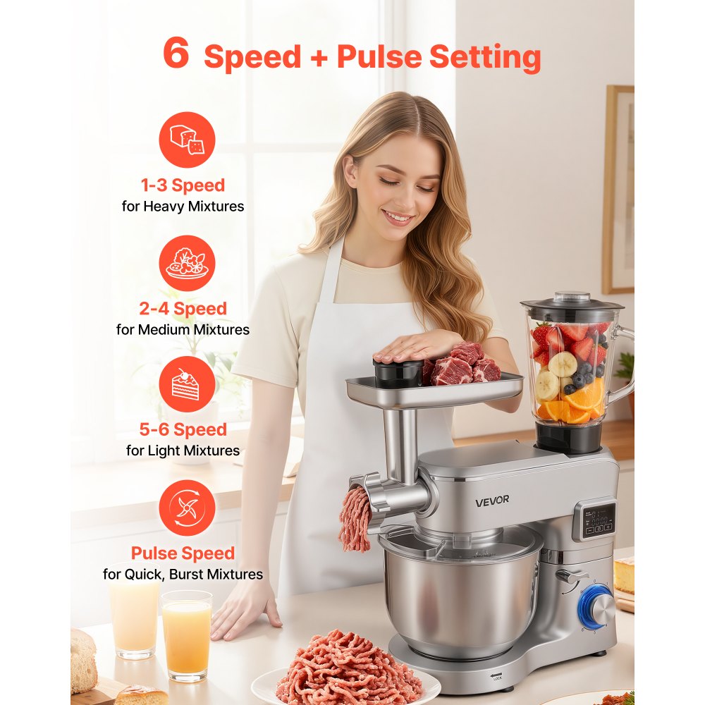 Μίξερ βάσης VEVOR, ηλεκτρικό μίξερ κουζίνας 5,7 L, μίξερ ζύμης 1500W, μίξερ τροφίμων με ανακλινόμενη κεφαλή 6+P ταχυτήτων με κύπελλο μπλέντερ 1,5 L, μπολ από ανοξείδωτο ατσάλι, γάντζος ζύμης, σύρμα, αναδευτήρας, για ψήσιμο, ανάμειξη, ασημί Μίξερ βάσης VEVOR, ηλεκτρικό μίξερ κουζίνας 5,7 L, μίξερ ζύμης 1500W, μίξερ τροφίμων με ανακλινόμενη κεφαλή 6+P ταχυτήτων με κύπελλο μπλέντερ 1,5 L, μπολ από ανοξείδωτο ατσάλι, γάντζος ζύμης, σύρμα, αναδευτήρας, για ψήσιμο, ανάμειξη, ασημί
