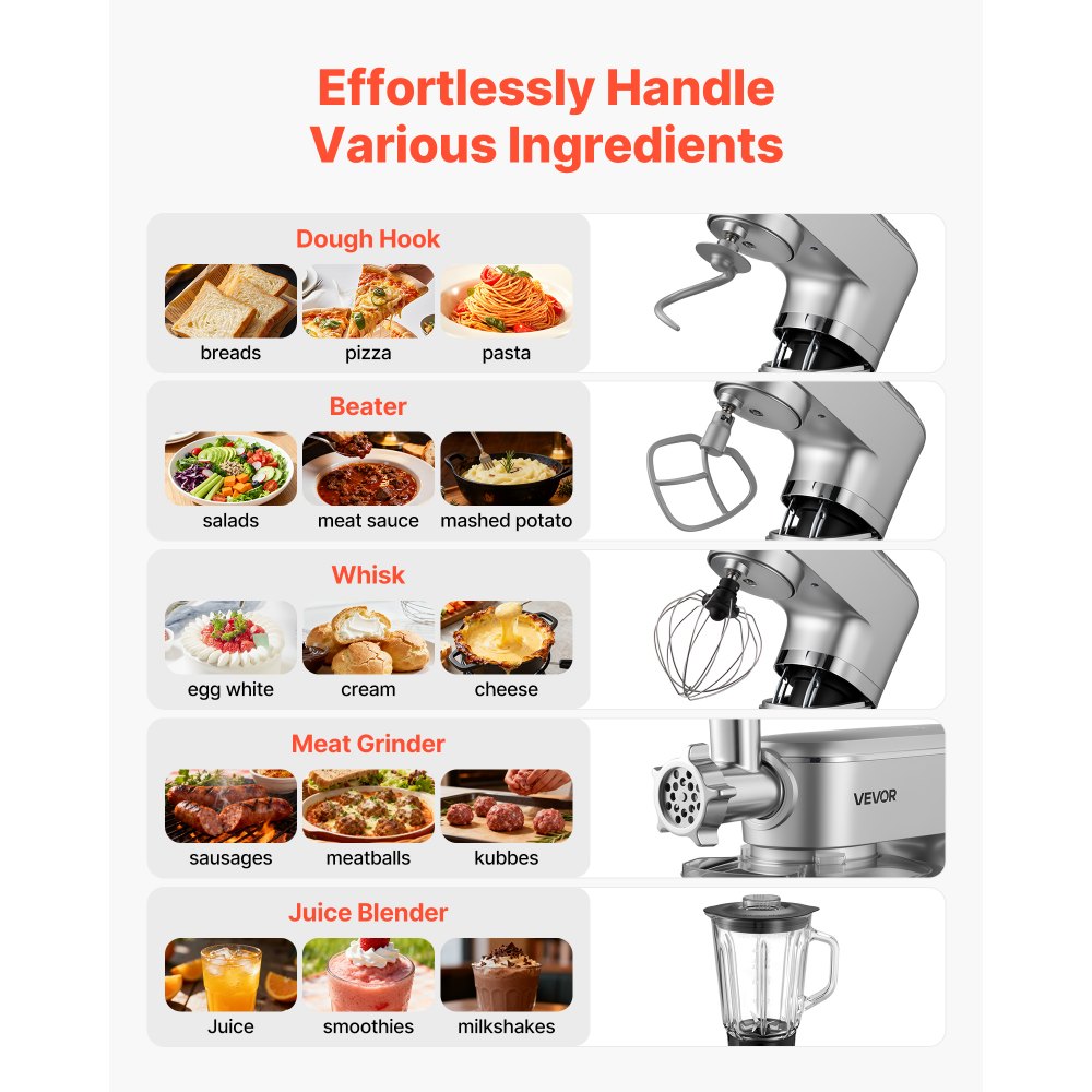 Μίξερ βάσης VEVOR, ηλεκτρικό μίξερ κουζίνας 6 λίτρων, μίξερ ζύμης 1500W, μίξερ τροφίμων με ανακλινόμενη κεφαλή 6+P ταχυτήτων με κύπελλο μπλέντερ 1,5 λίτρων, μπολ από ανοξείδωτο ατσάλι, γάντζος ζύμης, σύρμα, αναδευτήρας, για ψήσιμο, ανάμειξη, ασημί Μίξερ βάσης VEVOR, ηλεκτρικό μίξερ κουζίνας 6 λίτρων, μίξερ ζύμης 1500W, μίξερ τροφίμων με ανακλινόμενη κεφαλή 6+P ταχυτήτων με κύπελλο μπλέντερ 1,5 λίτρων, μπολ από ανοξείδωτο ατσάλι, γάντζος ζύμης, σύρμα, αναδευτήρας, για ψήσιμο, ανάμειξη, ασημί