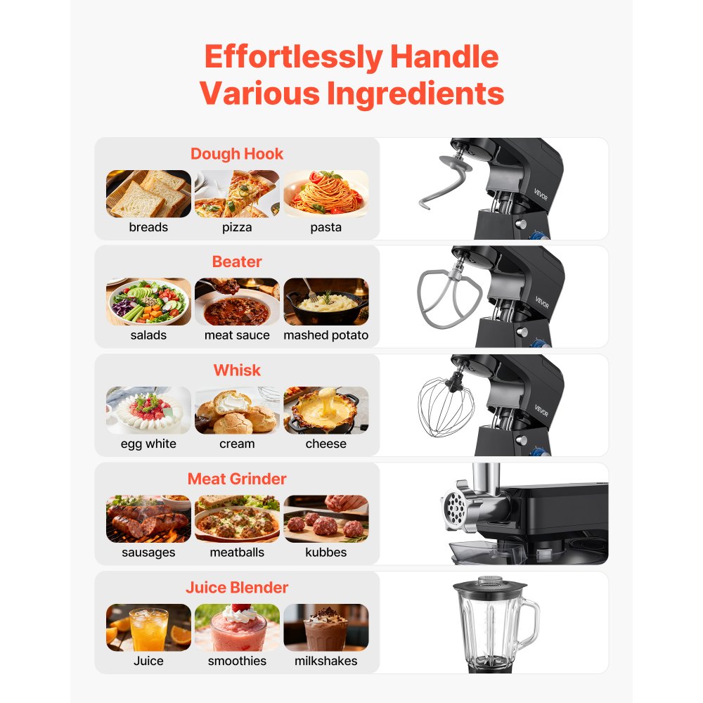 Μίξερ βάσης VEVOR, ηλεκτρικό μίξερ κουζίνας 7,8 L, μίξερ ζύμης 1500W, 6+ ταχύτητες P, ανακλινόμενο μίξερ τροφίμων με κύπελλο μπλέντερ 1,5 L, μπολ από ανοξείδωτο ατσάλι, γάντζος ζύμης, σύρμα, αναδευτήρας, για ψήσιμο, ανάμειξη, μαύρο Μίξερ βάσης VEVOR, ηλεκτρικό μίξερ κουζίνας 7,8 L, μίξερ ζύμης 1500W, 6+ ταχύτητες P, ανακλινόμενο μίξερ τροφίμων με κύπελλο μπλέντερ 1,5 L, μπολ από ανοξείδωτο ατσάλι, γάντζος ζύμης, σύρμα, αναδευτήρας, για ψήσιμο, ανάμειξη, μαύρο