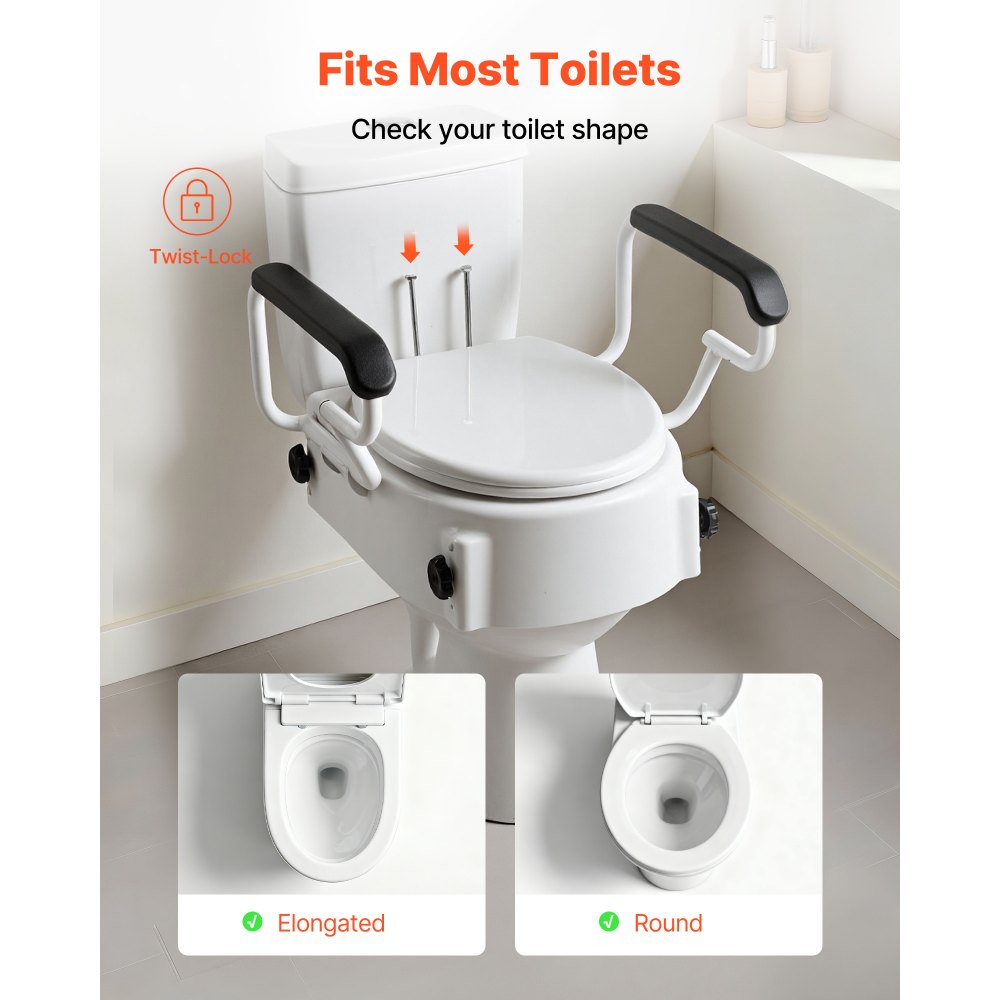 VEVOR Υπερυψωμένο Κάθισμα Λεκάνης με Μπράτσα, Χωρητικότητα Φόρτισης 136,1 kg, Ρυθμιζόμενο Ύψος 3 Επιπέδων, Διευρυμένο Ανυψούμενο Κάθισμα Λεκάνης με Επενδυμένες Λαβές για Ηλικιωμένους, Ηλικιωμένους, ΑΜΕΑ, ΑΜΕΑ, Ενήλικες VEVOR Υπερυψωμένο Κάθισμα Λεκάνης με Μπράτσα, Χωρητικότητα Φόρτισης 136,1 kg, Ρυθμιζόμενο Ύψος 3 Επιπέδων, Διευρυμένο Ανυψούμενο Κάθισμα Λεκάνης με Επενδυμένες Λαβές για Ηλικιωμένους, Ηλικιωμένους, ΑΜΕΑ, ΑΜΕΑ, Ενήλικες