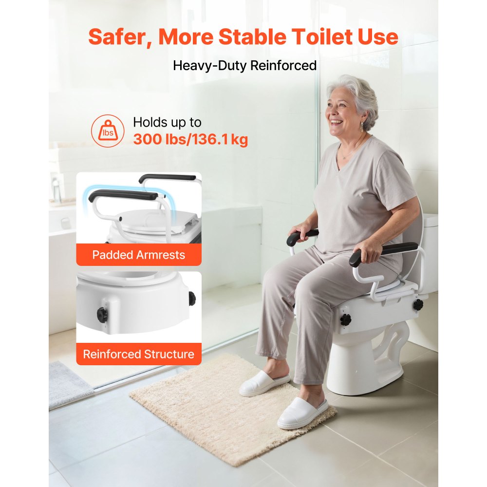 VEVOR Υπερυψωμένο Κάθισμα Λεκάνης με Μπράτσα, Χωρητικότητα Φόρτισης 136,1 kg, Ρυθμιζόμενο Ύψος 3 Επιπέδων, Διευρυμένο Ανυψούμενο Κάθισμα Λεκάνης με Επενδυμένες Λαβές για Ηλικιωμένους, Ηλικιωμένους, ΑΜΕΑ, ΑΜΕΑ, Ενήλικες VEVOR Υπερυψωμένο Κάθισμα Λεκάνης με Μπράτσα, Χωρητικότητα Φόρτισης 136,1 kg, Ρυθμιζόμενο Ύψος 3 Επιπέδων, Διευρυμένο Ανυψούμενο Κάθισμα Λεκάνης με Επενδυμένες Λαβές για Ηλικιωμένους, Ηλικιωμένους, ΑΜΕΑ, ΑΜΕΑ, Ενήλικες