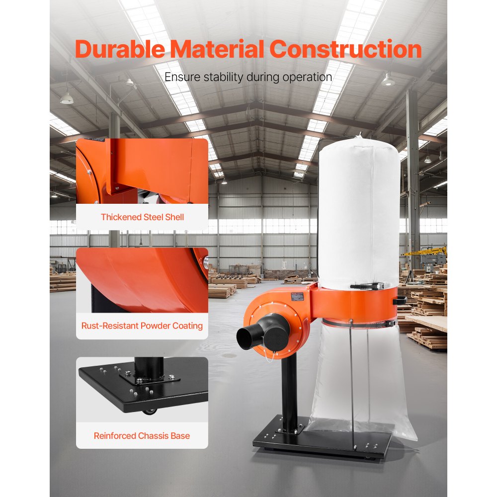 Συλλέκτης σκόνης VEVOR, Συλλέκτες σκόνης κώνου Vortex 800 CFM 2,5 Micron, Σύστημα συλλογής πριονιδιού 1HP με σακούλα συλλογής σκόνης 60L, σακούλα φίλτρου και ροδάκια, υψηλής ταχύτητας 2800 RPM, για ξυλουργική Συλλέκτης σκόνης VEVOR, Συλλέκτες σκόνης κώνου Vortex 800 CFM 2,5 Micron, Σύστημα συλλογής πριονιδιού 1HP με σακούλα συλλογής σκόνης 60L, σακούλα φίλτρου και ροδάκια, υψηλής ταχύτητας 2800 RPM, για ξυλουργική