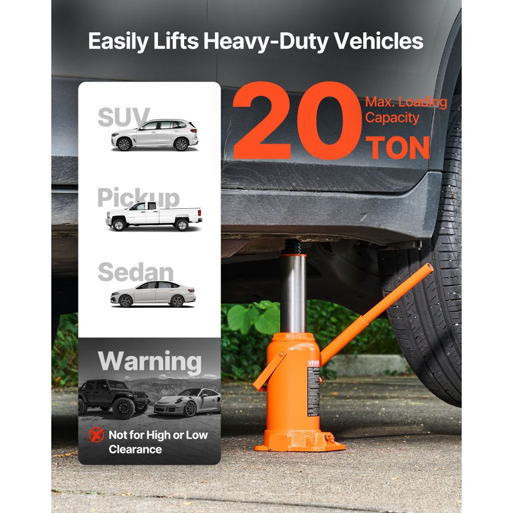 Υδραυλικός γρύλος μπουκαλιών VEVOR, χωρητικότητα φορτίου 20 τόνων (44092 λίβρες), εύρος ανύψωσης 225-435 mm, βαρέως τύπου συγκολλημένος γρύλος μπουκαλιών για αυτοκίνητα, SUV, φορτηγάκια, επισκευές αυτοκινήτων, ανελκυστήρες σπιτιού και γεωργικά μηχανήματα, πορτοκαλί Υδραυλικός γρύλος μπουκαλιών VEVOR, χωρητικότητα φορτίου 20 τόνων (44092 λίβρες), εύρος ανύψωσης 225-435 mm, βαρέως τύπου συγκολλημένος γρύλος μπουκαλιών για αυτοκίνητα, SUV, φορτηγάκια, επισκευές αυτοκινήτων, ανελκυστήρες σπιτιού και γεωργικά μηχανήματα, πορτοκαλί