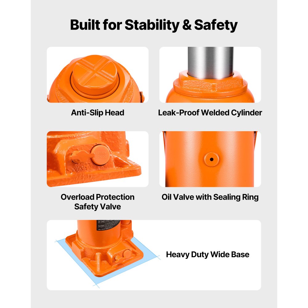 Υδραυλικός γρύλος μπουκαλιών VEVOR, χωρητικότητα φορτίου 20 τόνων (44092 λίβρες), εύρος ανύψωσης 225-435 mm, βαρέως τύπου συγκολλημένος γρύλος μπουκαλιών για αυτοκίνητα, SUV, φορτηγάκια, επισκευές αυτοκινήτων, ανελκυστήρες σπιτιού και γεωργικά μηχανήματα, πορτοκαλί Υδραυλικός γρύλος μπουκαλιών VEVOR, χωρητικότητα φορτίου 20 τόνων (44092 λίβρες), εύρος ανύψωσης 225-435 mm, βαρέως τύπου συγκολλημένος γρύλος μπουκαλιών για αυτοκίνητα, SUV, φορτηγάκια, επισκευές αυτοκινήτων, ανελκυστήρες σπιτιού και γεωργικά μηχανήματα, πορτοκαλί