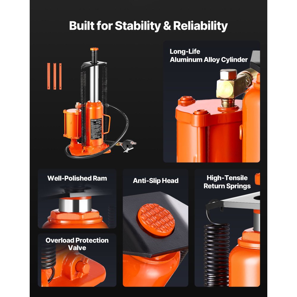 Υδραυλικός γρύλος μπουκαλιών VEVOR Air, μέγιστης χωρητικότητας 12 τόνων, εύρος ανύψωσης 265-505 mm, πνευματικός/χειροκίνητος γρύλος μπουκαλιών βαρέως τύπου με χειροκίνητη αντλία για SUV, Pick-up, φορτηγό και επισκευή αυτοκινήτων, πορτοκαλί Υδραυλικός γρύλος μπουκαλιών VEVOR Air, μέγιστης χωρητικότητας 12 τόνων, εύρος ανύψωσης 265-505 mm, πνευματικός/χειροκίνητος γρύλος μπουκαλιών βαρέως τύπου με χειροκίνητη αντλία για SUV, Pick-up, φορτηγό και επισκευή αυτοκινήτων, πορτοκαλί