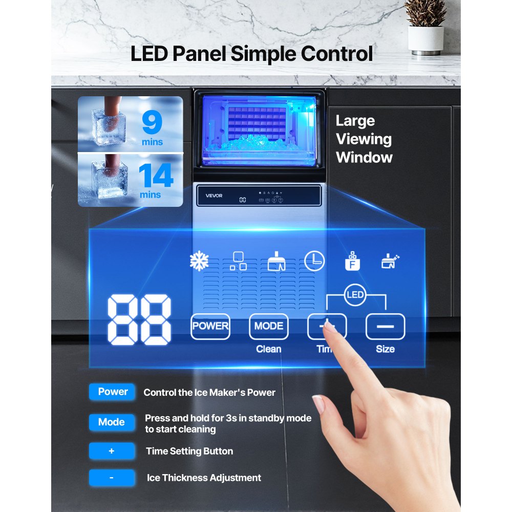 Επαγγελματική παγομηχανή VEVOR, 59kg/24H με αποθηκευτικό χώρο 15kg, 45 κύβοι ανά κύκλο, ανοξείδωτη και κάτω από τον πάγκο παγομηχανή με οθόνη LED και αυτοκαθαρισμό, για το σπίτι, μπαρ και εστιατόριο Επαγγελματική παγομηχανή VEVOR, 59kg/24H με αποθηκευτικό χώρο 15kg, 45 κύβοι ανά κύκλο, ανοξείδωτη και κάτω από τον πάγκο παγομηχανή με οθόνη LED και αυτοκαθαρισμό, για το σπίτι, μπαρ και εστιατόριο