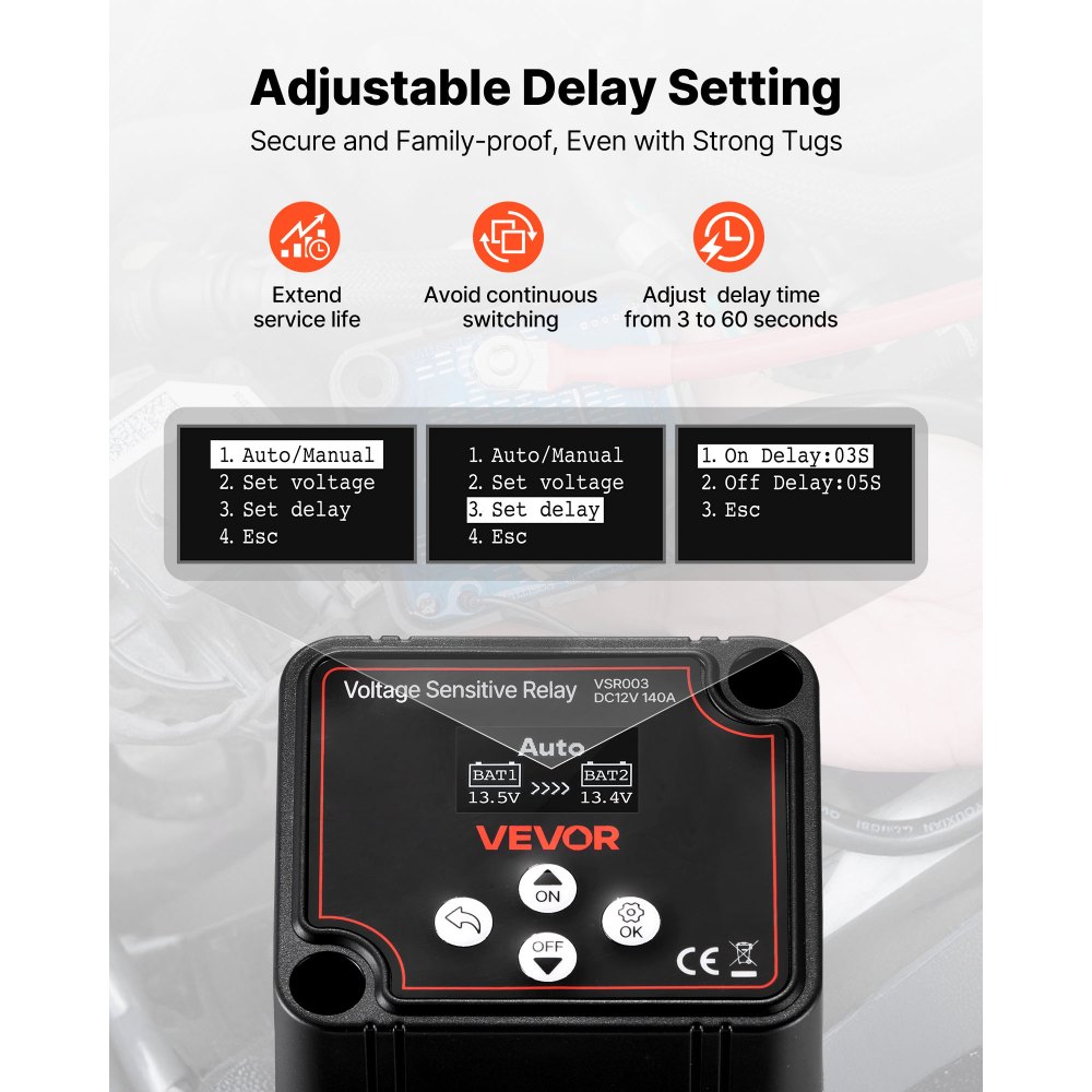 Απομονωτής διπλής μπαταρίας VEVOR, 12V 140 Amp, χειροκίνητο και αυτόματο ρελέ VSR ευαίσθητο στην τάση με οθόνη LCD, έξυπνος απομονωτής μπαταρίας για μπαταρίες λιθίου και μολύβδου-οξέος, για αυτοκίνητο, φορτηγό, RV, UTV, ATV, σκάφος Απομονωτής διπλής μπαταρίας VEVOR, 12V 140 Amp, χειροκίνητο και αυτόματο ρελέ VSR ευαίσθητο στην τάση με οθόνη LCD, έξυπνος απομονωτής μπαταρίας για μπαταρίες λιθίου και μολύβδου-οξέος, για αυτοκίνητο, φορτηγό, RV, UTV, ATV, σκάφος