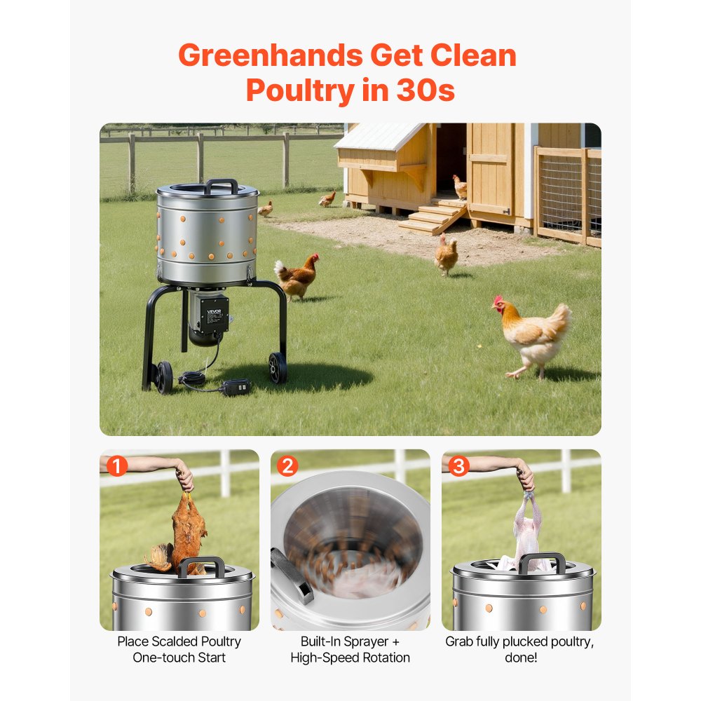 Μηχανή απολέπισης κοτόπουλων VEVOR, τύμπανο 400 mm, ηλεκτρική μηχανή απολέπισης κοτόπουλων 500 W & 230 στροφές/λεπτό με 114 μαλακά δάχτυλα & τροχούς μεταφοράς, αφαίρεση φτερών από ανοξείδωτο ατσάλι για επεξεργασία 1-2 νεοσσών μία φορά Μηχανή απολέπισης κοτόπουλων VEVOR, τύμπανο 400 mm, ηλεκτρική μηχανή απολέπισης κοτόπουλων 500 W & 230 στροφές/λεπτό με 114 μαλακά δάχτυλα & τροχούς μεταφοράς, αφαίρεση φτερών από ανοξείδωτο ατσάλι για επεξεργασία 1-2 νεοσσών μία φορά