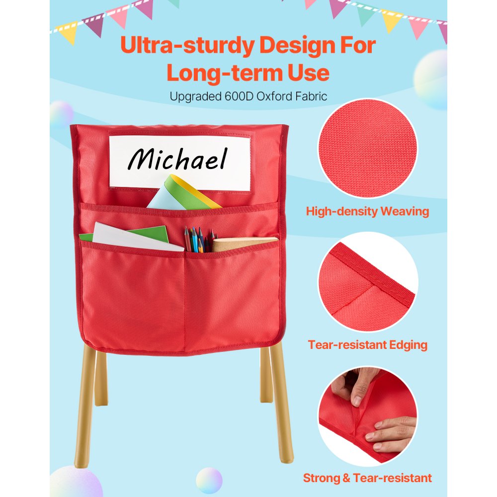 Θήκες καρέκλας VEVOR για την τάξη, 12 τεμάχια, 17 x 19 ίντσες τσέπη για την πλάτη της καρέκλας με ετικέτα ονόματος, 6 φωτεινά χρώματα, οργανωτής πλάτης καρέκλας για παιδιά στην τάξη, το νηπιαγωγείο, το σχολείο και το σπίτι Θήκες καρέκλας VEVOR για την τάξη, 12 τεμάχια, 17 x 19 ίντσες τσέπη για την πλάτη της καρέκλας με ετικέτα ονόματος, 6 φωτεινά χρώματα, οργανωτής πλάτης καρέκλας για παιδιά στην τάξη, το νηπιαγωγείο, το σχολείο και το σπίτι
