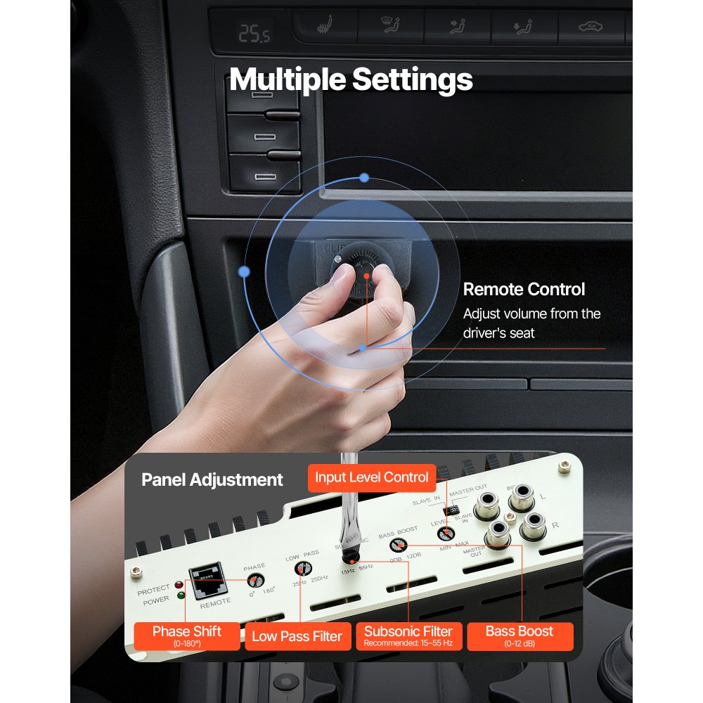 Ενισχυτής αυτοκινήτου VEVOR Monoblock, 400W RMS MAX, σταθερός 1/2/4 Ohm, ενισχυτής αυτοκινήτου κατηγορίας D 1 καναλιού με τηλεχειριστήριο ελέγχου στάθμης Subwoofer, φίλτρο χαμηλών συχνοτήτων, ενίσχυση μπάσων και μετατόπιση φάσης, ρυθμιστή έντασης ήχου Ενισχυτής αυτοκινήτου VEVOR Monoblock, 400W RMS MAX, σταθερός 1/2/4 Ohm, ενισχυτής αυτοκινήτου κατηγορίας D 1 καναλιού με τηλεχειριστήριο ελέγχου στάθμης Subwoofer, φίλτρο χαμηλών συχνοτήτων, ενίσχυση μπάσων και μετατόπιση φάσης, ρυθμιστή έντασης ήχου