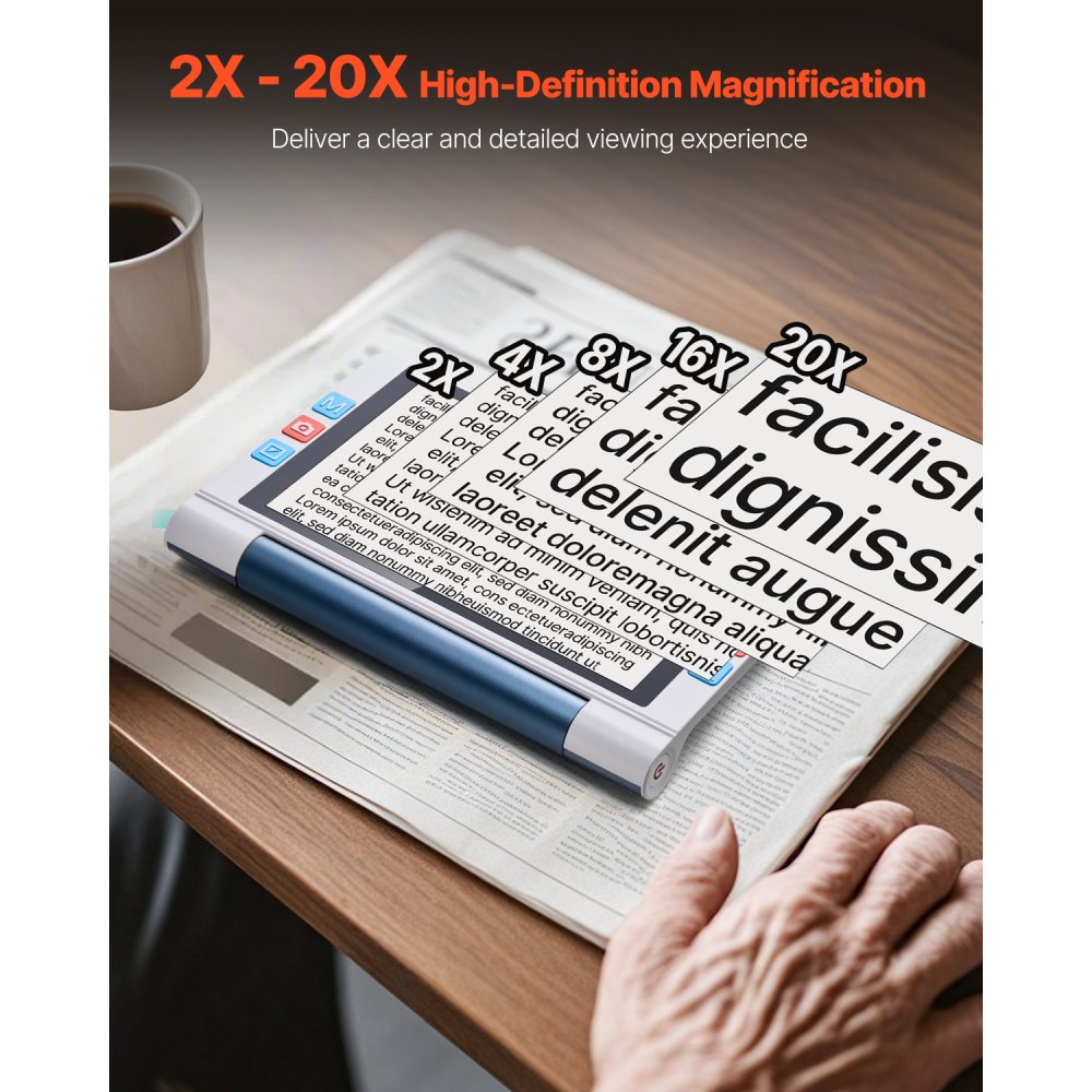 Φορητός Ψηφιακός Μεγεθυντικός Φακός VEVOR, Ηλεκτρονικός Μεγεθυντικός Φακός Βίντεο με Οθόνη Αφής 203 χιλιοστών για Χαμηλή Έκδοση, Ηλεκτρονικό Βοήθημα Ανάγνωσης 2X - 20X με Φακό HD 13MP Αυτόματης Εστίασης, Λειτουργία 26 Χρωμάτων, Έξοδος HDMI & Αποθήκευση 16 GB Φορητός Ψηφιακός Μεγεθυντικός Φακός VEVOR, Ηλεκτρονικός Μεγεθυντικός Φακός Βίντεο με Οθόνη Αφής 203 χιλιοστών για Χαμηλή Έκδοση, Ηλεκτρονικό Βοήθημα Ανάγνωσης 2X - 20X με Φακό HD 13MP Αυτόματης Εστίασης, Λειτουργία 26 Χρωμάτων, Έξοδος HDMI & Αποθήκευση 16 GB