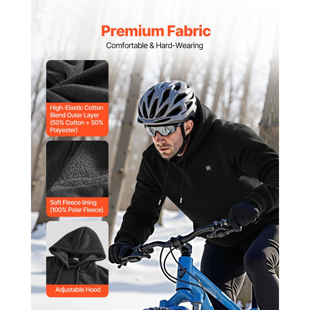 Θερμαινόμενη μπλούζα με κουκούλα VEVOR για άνδρες και γυναίκες, θερμαινόμενο μπουφάν Unisex με επαναφορτιζόμενη μπαταρία 7.4V 16000mAh, 5 ζώνες θέρμανσης, 3 επίπεδα θερμοκρασίας, ζεστασιά 4-8 ωρών, για χειμερινή κατασκήνωση σε εξωτερικούς χώρους, μαύρο Θερμαινόμενη μπλούζα με κουκούλα VEVOR για άνδρες και γυναίκες, θερμαινόμενο μπουφάν Unisex με επαναφορτιζόμενη μπαταρία 7.4V 16000mAh, 5 ζώνες θέρμανσης, 3 επίπεδα θερμοκρασίας, ζεστασιά 4-8 ωρών, για χειμερινή κατασκήνωση σε εξωτερικούς χώρους, μαύρο