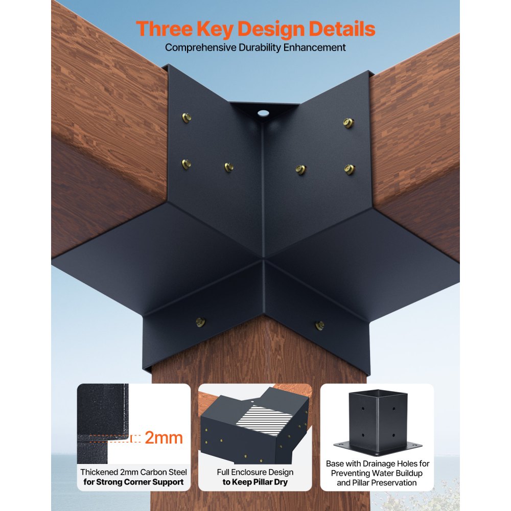 Κιτ βάσης πέργκολας VEVOR, 4x4 ίντσες (εσωτερικό μέγεθος 92 x 92 mm), 4 τεμάχια 3-way βαρέως τύπου γωνιακή βάση, κιτ βάσης στύλου DIY από ξύλο, εύκολη εγκατάσταση ξύλινων δοκών για κιόσκια, πέργκολες βεράντας, ξύλινη καμπίνα Κιτ βάσης πέργκολας VEVOR, 4x4 ίντσες (εσωτερικό μέγεθος 92 x 92 mm), 4 τεμάχια 3-way βαρέως τύπου γωνιακή βάση, κιτ βάσης στύλου DIY από ξύλο, εύκολη εγκατάσταση ξύλινων δοκών για κιόσκια, πέργκολες βεράντας, ξύλινη καμπίνα