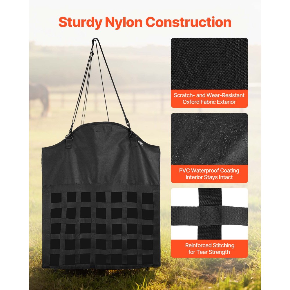 Τσάντα σανού VEVOR για άλογα, 55 x 18,5 x 64 cm, τρύπες 46 x 46 mm, κατασκευή από νάιλον υψηλής ποιότητας με αδιάβροχη επίστρωση PVC, ρυθμιζόμενοι ιμάντες κρέμασης και μεταλλικοί γάντζοι, τσάντα σανού αργής τροφοδοσίας για άλογα Τσάντα σανού VEVOR για άλογα, 55 x 18,5 x 64 cm, τρύπες 46 x 46 mm, κατασκευή από νάιλον υψηλής ποιότητας με αδιάβροχη επίστρωση PVC, ρυθμιζόμενοι ιμάντες κρέμασης και μεταλλικοί γάντζοι, τσάντα σανού αργής τροφοδοσίας για άλογα