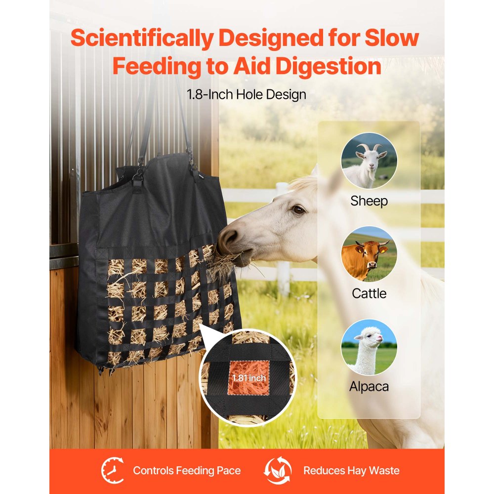 Τσάντα σανού VEVOR για άλογα, 55 x 18,5 x 64 cm, τρύπες 46 x 46 mm, κατασκευή από νάιλον υψηλής ποιότητας με αδιάβροχη επίστρωση PVC, ρυθμιζόμενοι ιμάντες κρέμασης και μεταλλικοί γάντζοι, τσάντα σανού αργής τροφοδοσίας για άλογα Τσάντα σανού VEVOR για άλογα, 55 x 18,5 x 64 cm, τρύπες 46 x 46 mm, κατασκευή από νάιλον υψηλής ποιότητας με αδιάβροχη επίστρωση PVC, ρυθμιζόμενοι ιμάντες κρέμασης και μεταλλικοί γάντζοι, τσάντα σανού αργής τροφοδοσίας για άλογα