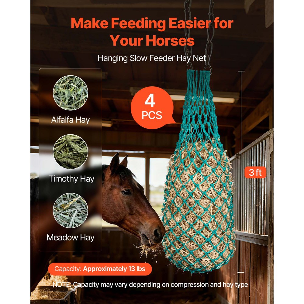 Δίχτυα σανού VEVOR για άλογα, 4 τεμάχια, εκτεταμένο μήκος 0,9 m, τρύπες 38 x 38 mm, υλικό PE, με τέσσερις γάντζους καραμπίνερ, κρεμαστά δίχτυα σανού αργής τροφοδοσίας για άλογα, πρόβατα, βοοειδή, αλπακά και ζώα. Δίχτυα σανού VEVOR για άλογα, 4 τεμάχια, εκτεταμένο μήκος 0,9 m, τρύπες 38 x 38 mm, υλικό PE, με τέσσερις γάντζους καραμπίνερ, κρεμαστά δίχτυα σανού αργής τροφοδοσίας για άλογα, πρόβατα, βοοειδή, αλπακά και ζώα.