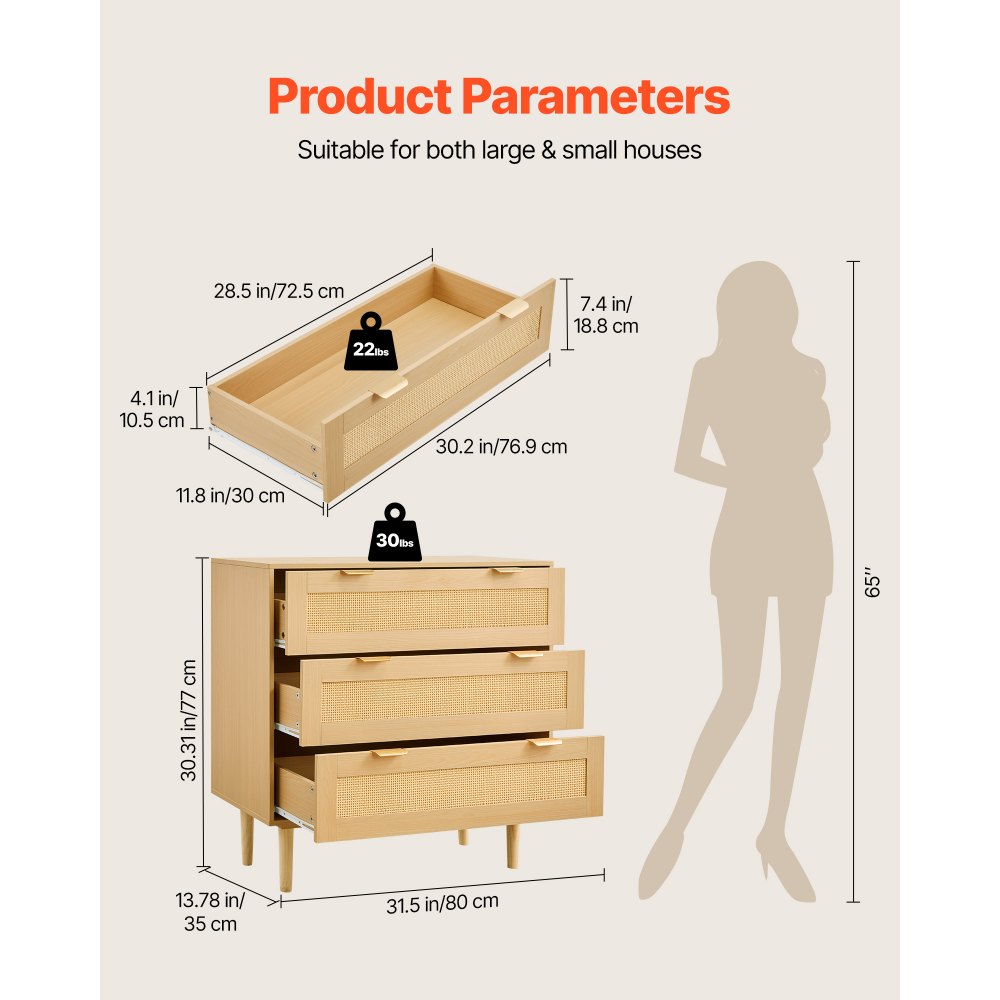 Συρταριέρα VEVOR με 3 συρτάρια από ρατάν, Μοντέρνα συρταριέρα με ντουλάπα για υπνοδωμάτιο, Συρταριέρα από φυσικό ρατάν με μεταλλικές λαβές και ξύλινα πόδια, Οργάνωση ρούχων και αποθήκευση για υπνοδωμάτιο, σαλόνι, διάδρομο Συρταριέρα VEVOR με 3 συρτάρια από ρατάν, Μοντέρνα συρταριέρα με ντουλάπα για υπνοδωμάτιο, Συρταριέρα από φυσικό ρατάν με μεταλλικές λαβές και ξύλινα πόδια, Οργάνωση ρούχων και αποθήκευση για υπνοδωμάτιο, σαλόνι, διάδρομο