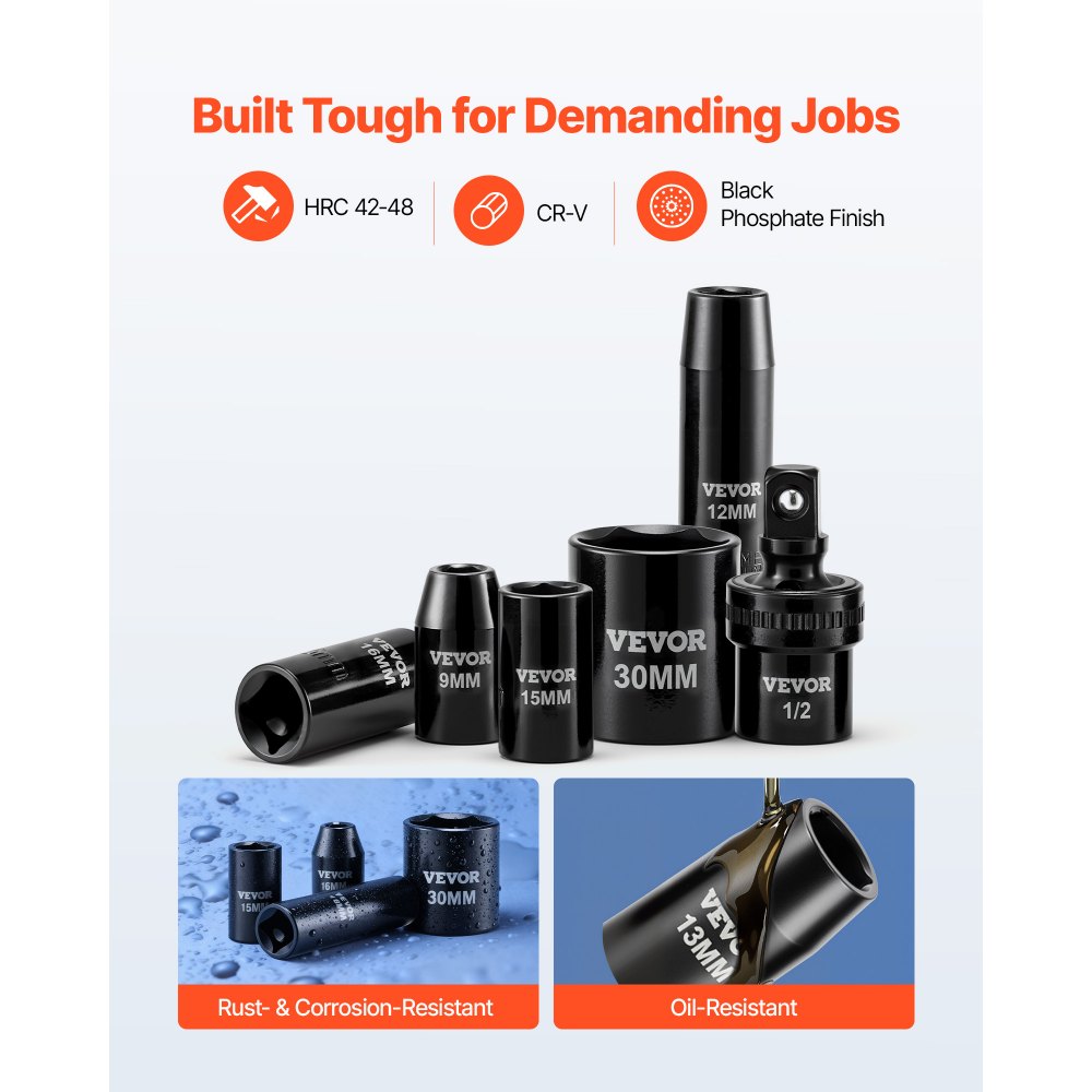 Σετ καρυδάκια κρούσης VEVOR 1/2 ίντσας με κίνηση, 39 τεμάχια, βαθιά και ρηχά καρυδάκια κρούσης 6 σημείων, μετρικά 9 έως 30 mm, χάλυβας Cr-V υψηλής αντοχής, με γενική άρθρωση, σημάνσεις διπλού μεγέθους, θήκη μεταφοράς βαρέως τύπου Σετ καρυδάκια κρούσης VEVOR 1/2 ίντσας με κίνηση, 39 τεμάχια, βαθιά και ρηχά καρυδάκια κρούσης 6 σημείων, μετρικά 9 έως 30 mm, χάλυβας Cr-V υψηλής αντοχής, με γενική άρθρωση, σημάνσεις διπλού μεγέθους, θήκη μεταφοράς βαρέως τύπου