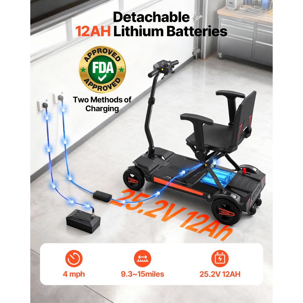 Ηλεκτρικό σκούτερ κινητικότητας VEVOR 4 τροχών για ενήλικες και ηλικιωμένους, ενσωματωμένο πτυσσόμενο σκούτερ κινητικότητας με μεγάλη εμβέλεια 15 χλμ., αναπηρικό αμαξίδιο παντός εδάφους με δυνατότητα αναρρίχησης 9° και μέγιστο φορτίο 120 κιλά Ηλεκτρικό σκούτερ κινητικότητας VEVOR 4 τροχών για ενήλικες και ηλικιωμένους, ενσωματωμένο πτυσσόμενο σκούτερ κινητικότητας με μεγάλη εμβέλεια 15 χλμ., αναπηρικό αμαξίδιο παντός εδάφους με δυνατότητα αναρρίχησης 9° και μέγιστο φορτίο 120 κιλά