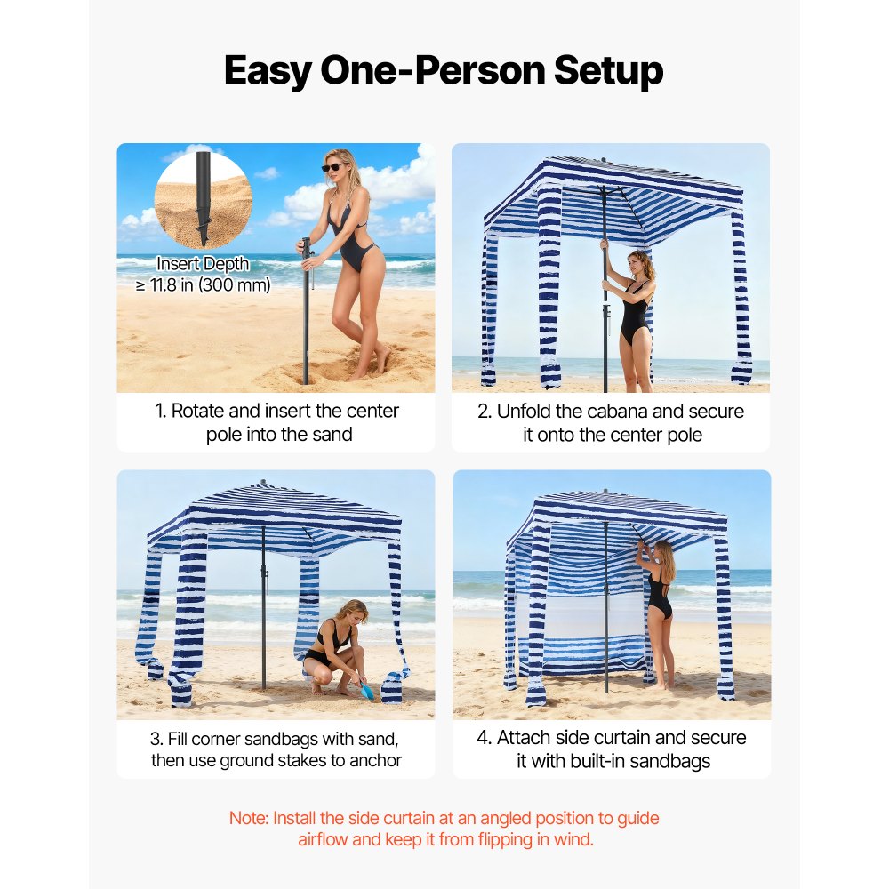 VEVOR Καμπάνα Παραλίας, Σκηνή Παραλίας 1,83 x 1,83 μ. με Πλευρικό Τοίχωμα, Προστασία UPF 50+, Εύκολη Εγκατάσταση Σκηνής Καμπάνα με Θήκες Άμμου, Φορητή Ομπρέλα Σκίασης για Όλη την Οικογένεια & Φίλους, Ρίγες Ναυτικού VEVOR Καμπάνα Παραλίας, Σκηνή Παραλίας 1,83 x 1,83 μ. με Πλευρικό Τοίχωμα, Προστασία UPF 50+, Εύκολη Εγκατάσταση Σκηνής Καμπάνα με Θήκες Άμμου, Φορητή Ομπρέλα Σκίασης για Όλη την Οικογένεια & Φίλους, Ρίγες Ναυτικού