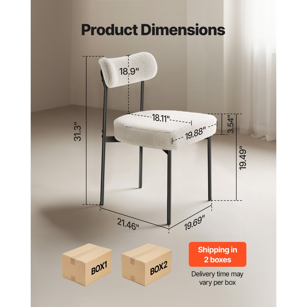 Σετ 6 καρεκλών τραπεζαρίας VEVOR Boucle, Μοντέρνες καρέκλες Sherpa με έμφαση στο Mid Century, Ταπετσαρισμένη πλευρική καρέκλα για τραπεζαρία, Λευκή καρέκλα τραπεζιού κουζίνας που εξοικονομεί χώρο με καμπύλη πλάτη και μαύρα μεταλλικά πόδια Σετ 6 καρεκλών τραπεζαρίας VEVOR Boucle, Μοντέρνες καρέκλες Sherpa με έμφαση στο Mid Century, Ταπετσαρισμένη πλευρική καρέκλα για τραπεζαρία, Λευκή καρέκλα τραπεζιού κουζίνας που εξοικονομεί χώρο με καμπύλη πλάτη και μαύρα μεταλλικά πόδια