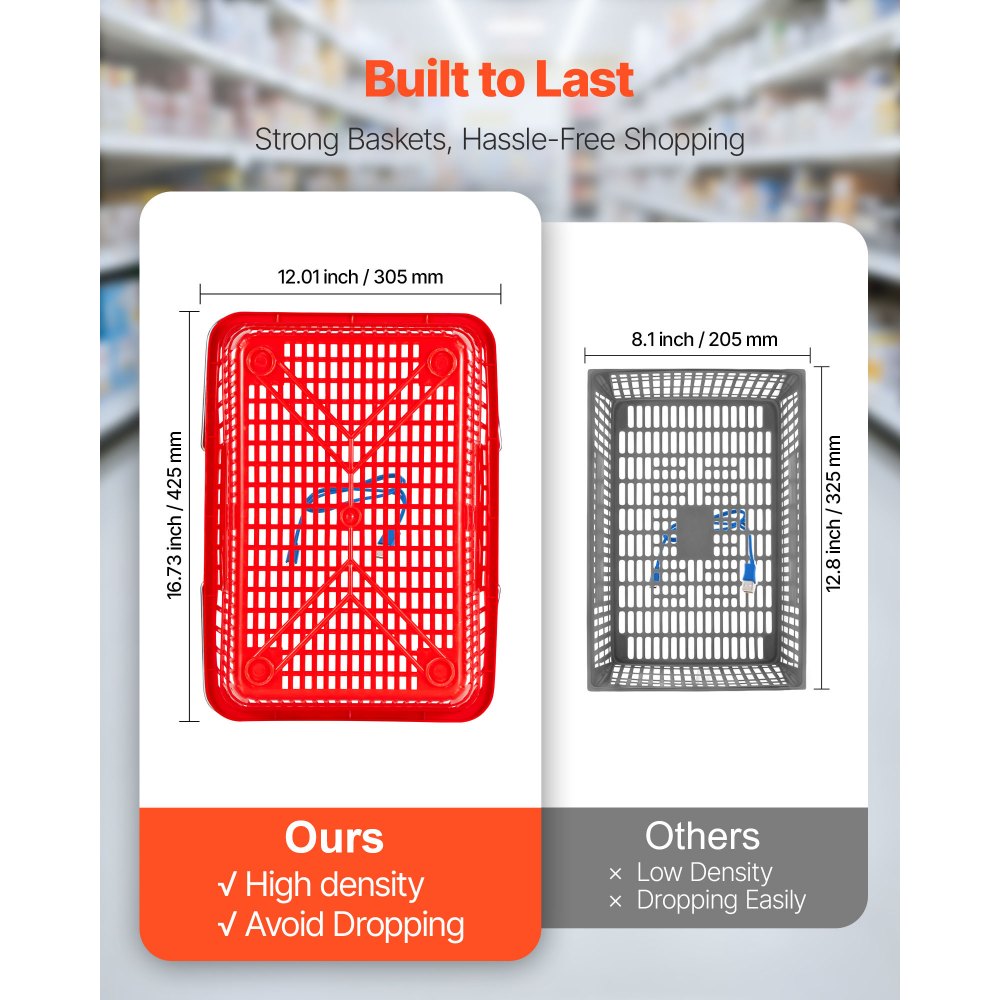 Καλάθια αγορών VEVOR, 12 τεμάχια, πλαστικά καλάθια παντοπωλείου PE 21L στοιβαζόμενα με μεταλλικές λαβές, πυκνή δομή πλέγματος, χωρητικότητα έως 9,07kg, φορητά για παντοπωλεία, λιανική πώληση, καταστήματα, σούπερ μάρκετ, οικιακή χρήση, κόκκινο Καλάθια αγορών VEVOR, 12 τεμάχια, πλαστικά καλάθια παντοπωλείου PE 21L στοιβαζόμενα με μεταλλικές λαβές, πυκνή δομή πλέγματος, χωρητικότητα έως 9,07kg, φορητά για παντοπωλεία, λιανική πώληση, καταστήματα, σούπερ μάρκετ, οικιακή χρήση, κόκκινο