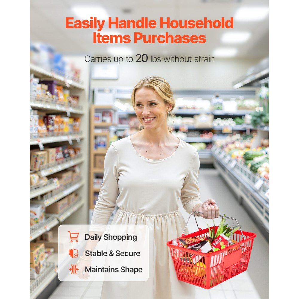 Καλάθια αγορών VEVOR, 12 τεμάχια, πλαστικά καλάθια παντοπωλείου PE 21L στοιβαζόμενα με μεταλλικές λαβές, πυκνή δομή πλέγματος, χωρητικότητα έως 9,07kg, φορητά για παντοπωλεία, λιανική πώληση, καταστήματα, σούπερ μάρκετ, οικιακή χρήση, κόκκινο Καλάθια αγορών VEVOR, 12 τεμάχια, πλαστικά καλάθια παντοπωλείου PE 21L στοιβαζόμενα με μεταλλικές λαβές, πυκνή δομή πλέγματος, χωρητικότητα έως 9,07kg, φορητά για παντοπωλεία, λιανική πώληση, καταστήματα, σούπερ μάρκετ, οικιακή χρήση, κόκκινο