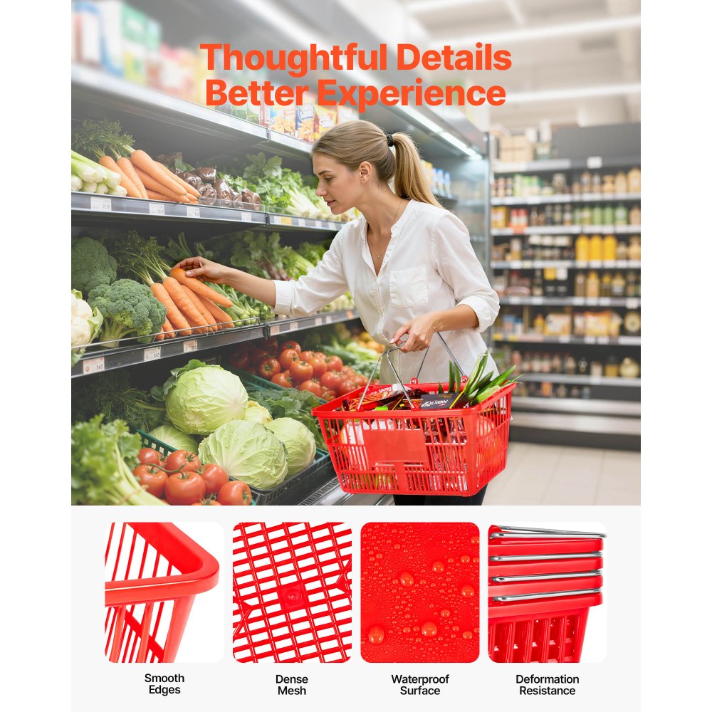 Καλάθια αγορών VEVOR, 12 τεμάχια, πλαστικά καλάθια παντοπωλείου PE 21L στοιβαζόμενα με μεταλλικές λαβές, πυκνή δομή πλέγματος, χωρητικότητα έως 9,07kg, φορητά για παντοπωλεία, λιανική πώληση, καταστήματα, σούπερ μάρκετ, οικιακή χρήση, κόκκινο Καλάθια αγορών VEVOR, 12 τεμάχια, πλαστικά καλάθια παντοπωλείου PE 21L στοιβαζόμενα με μεταλλικές λαβές, πυκνή δομή πλέγματος, χωρητικότητα έως 9,07kg, φορητά για παντοπωλεία, λιανική πώληση, καταστήματα, σούπερ μάρκετ, οικιακή χρήση, κόκκινο