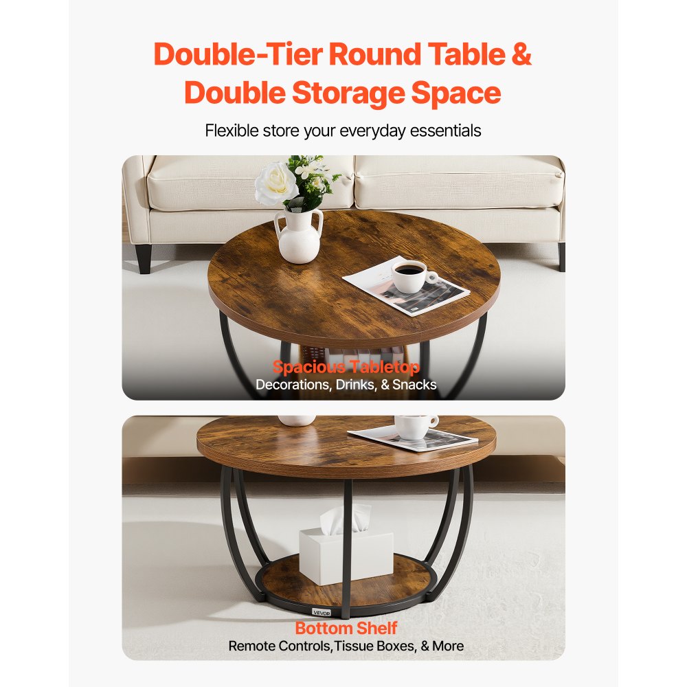 Τραπεζάκι Σαλονιού VEVOR, Μοντέρνο Στρογγυλό Τραπεζάκι Σαλονιού, 2 Επίπεδα Ξύλινο Κυκλικό Κεντρικό Γραφείο με Ανοιχτό Χώρο Αποθήκευσης, Μινιμαλιστικό Ανθεκτικό Μεταλλικό Πλαίσιο με Έξτρα Γραφείο για Σαλόνι, Γραφείο, Εύκολη Συναρμολόγηση, Ρουστίκ Καφέ Τραπεζάκι Σαλονιού VEVOR, Μοντέρνο Στρογγυλό Τραπεζάκι Σαλονιού, 2 Επίπεδα Ξύλινο Κυκλικό Κεντρικό Γραφείο με Ανοιχτό Χώρο Αποθήκευσης, Μινιμαλιστικό Ανθεκτικό Μεταλλικό Πλαίσιο με Έξτρα Γραφείο για Σαλόνι, Γραφείο, Εύκολη Συναρμολόγηση, Ρουστίκ Καφέ