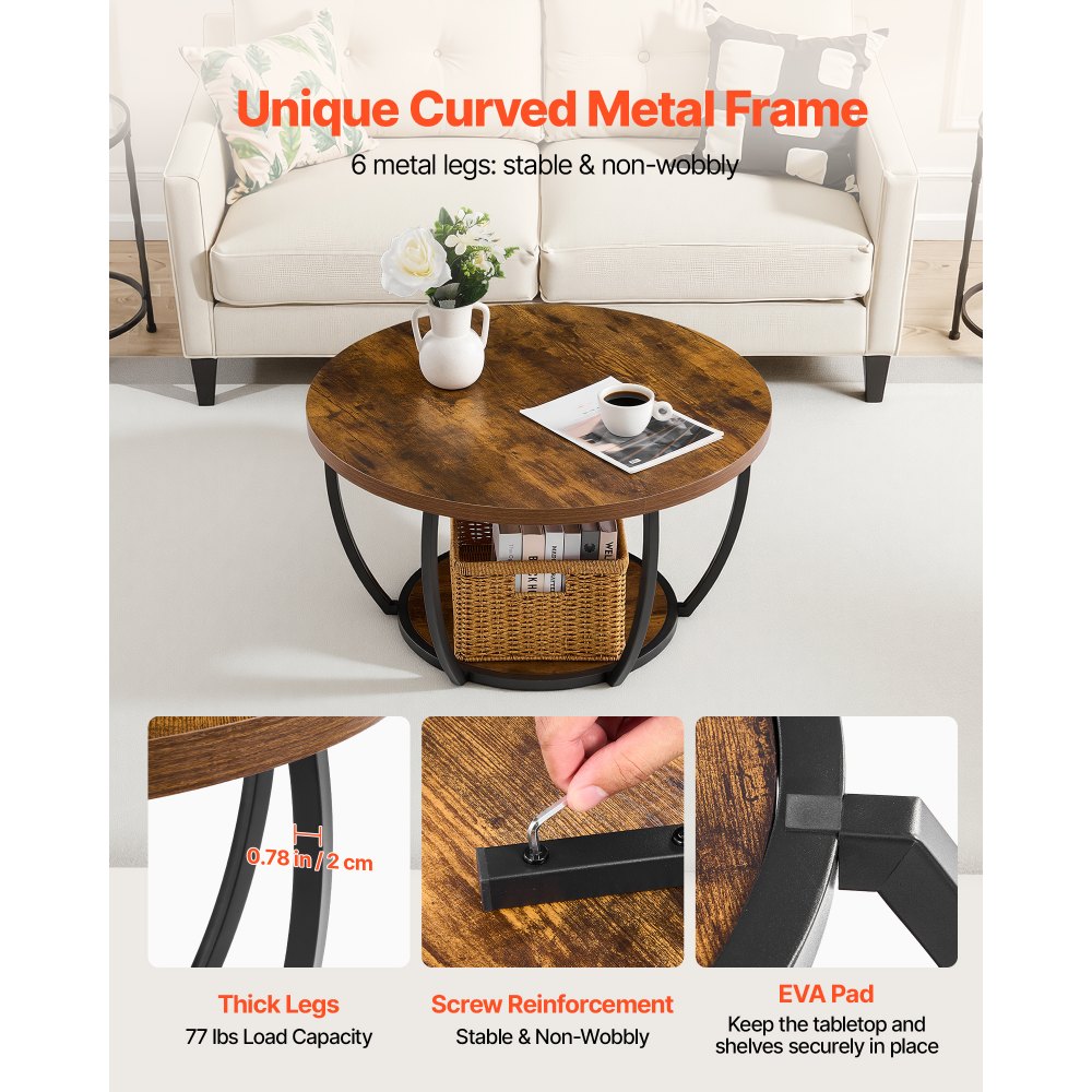 Τραπεζάκι Σαλονιού VEVOR, Μοντέρνο Στρογγυλό Τραπεζάκι Σαλονιού, 2 Επίπεδα Ξύλινο Κυκλικό Κεντρικό Γραφείο με Ανοιχτό Χώρο Αποθήκευσης, Μινιμαλιστικό Ανθεκτικό Μεταλλικό Πλαίσιο με Έξτρα Γραφείο για Σαλόνι, Γραφείο, Εύκολη Συναρμολόγηση, Ρουστίκ Καφέ Τραπεζάκι Σαλονιού VEVOR, Μοντέρνο Στρογγυλό Τραπεζάκι Σαλονιού, 2 Επίπεδα Ξύλινο Κυκλικό Κεντρικό Γραφείο με Ανοιχτό Χώρο Αποθήκευσης, Μινιμαλιστικό Ανθεκτικό Μεταλλικό Πλαίσιο με Έξτρα Γραφείο για Σαλόνι, Γραφείο, Εύκολη Συναρμολόγηση, Ρουστίκ Καφέ